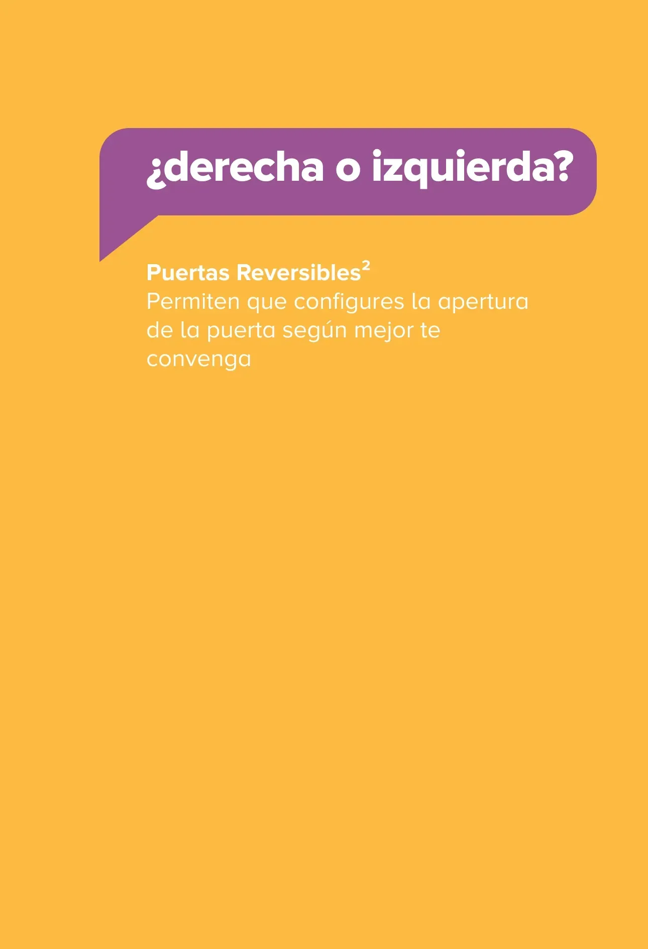 ¿Derecha o izquierda? Puertas Reversibles2  Permiten que configures la apertura de la puerta según mejor te convenga