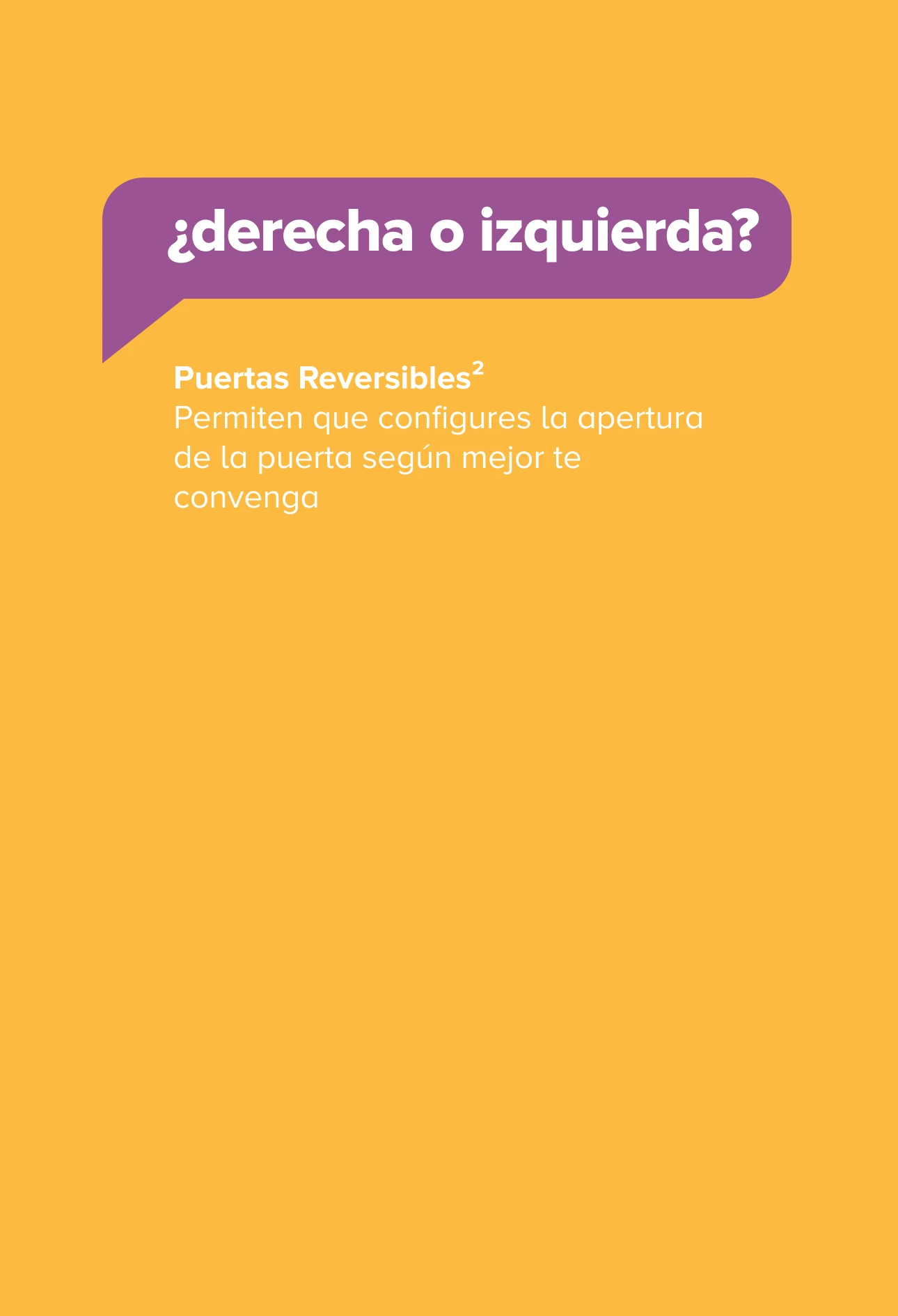 ¿Derecha o izquierda? Puertas Reversibles2  Permiten que configures la apertura de la puerta según mejor te convenga
