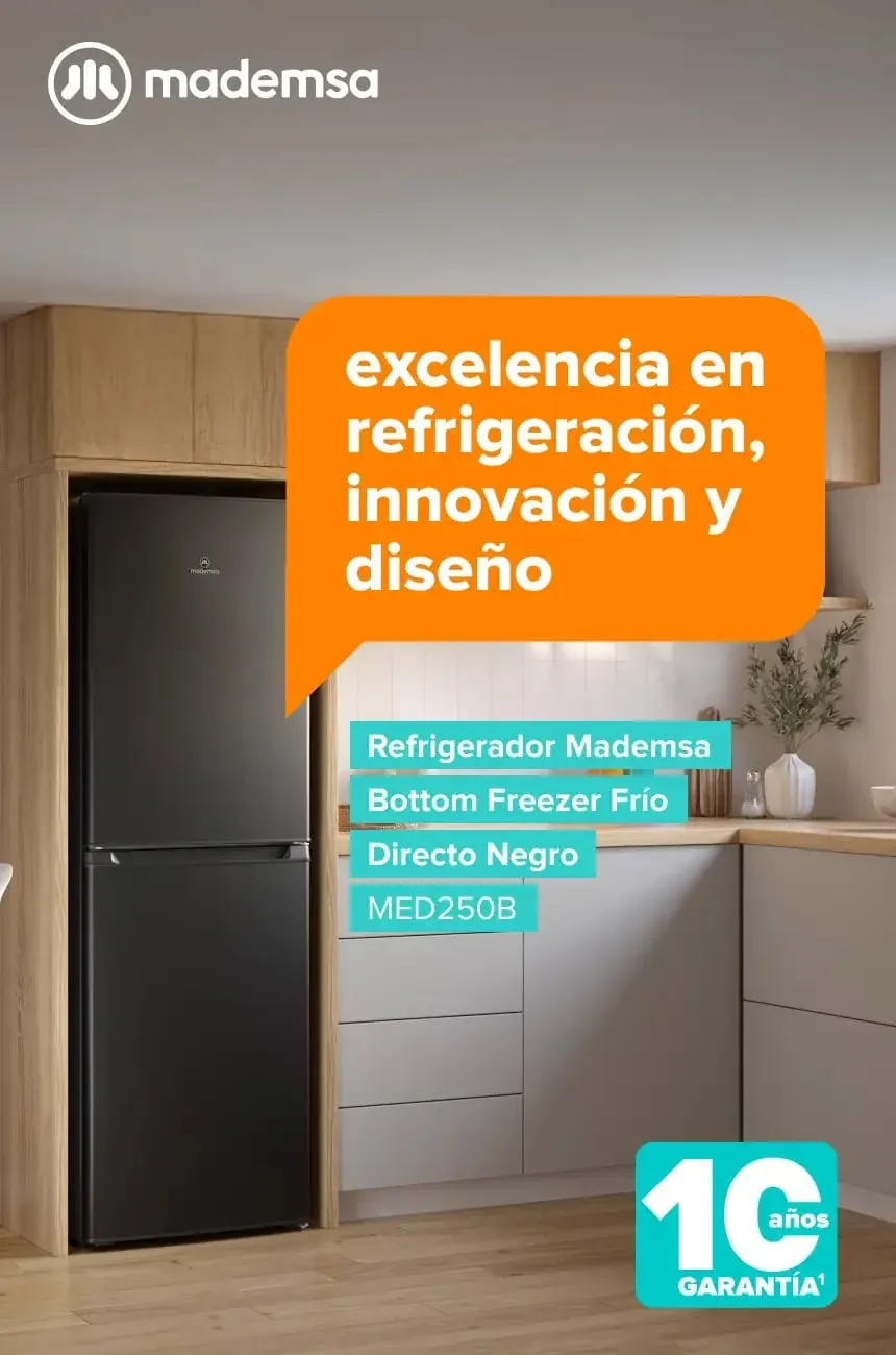 Refrigerador Mademsa Bottom Freezer Frío Directo Negro MED250B - excelencia en refrigeración, innovación y diseño