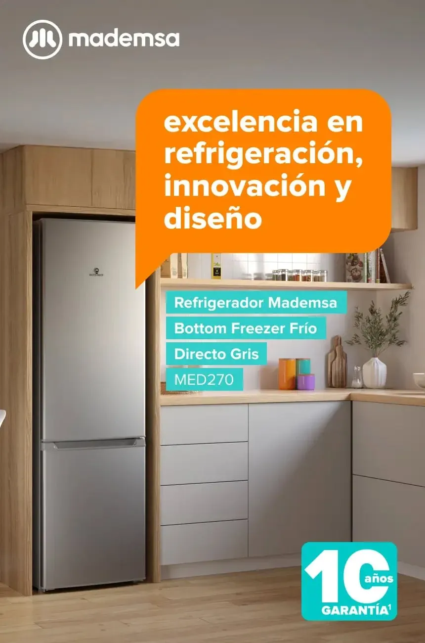Refrigerador Mademsa Bottom Freezer Frío Directo Gris MED270 - excelencia en refrigeración, innovación y diseño