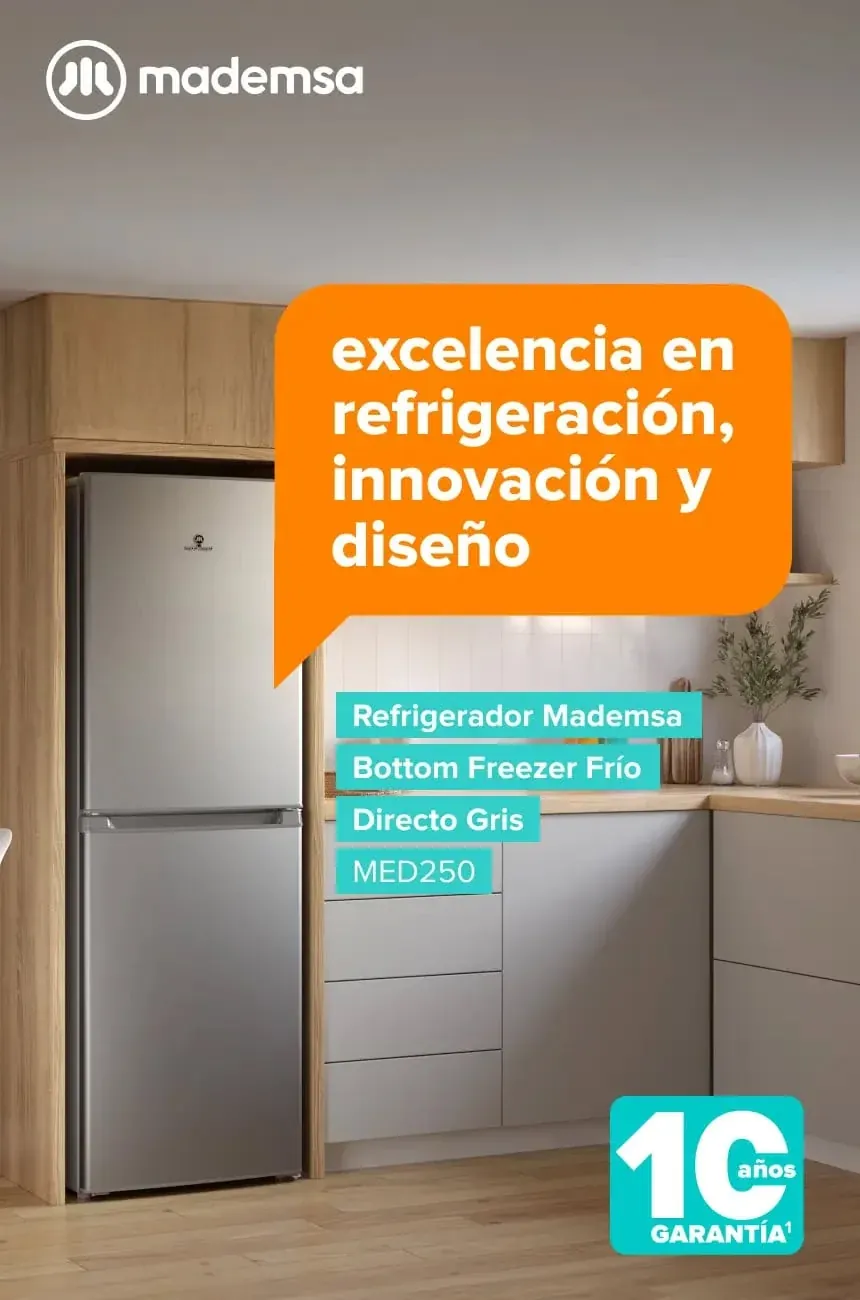 Refrigerador Mademsa Bottom Freezer Frío Directo Gris MED250 - excelencia en refrigeración, innovación y diseño