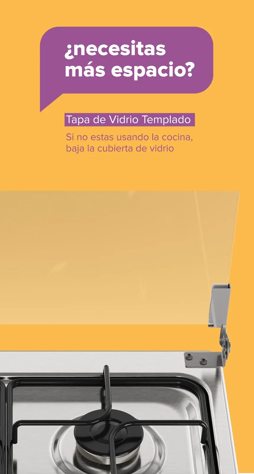 ¿necesitas más espacio? Tapa de Vidrio Templado - Si no estas usando la cocina, baja la cubierta de vidrio templado y utilízala como mesón