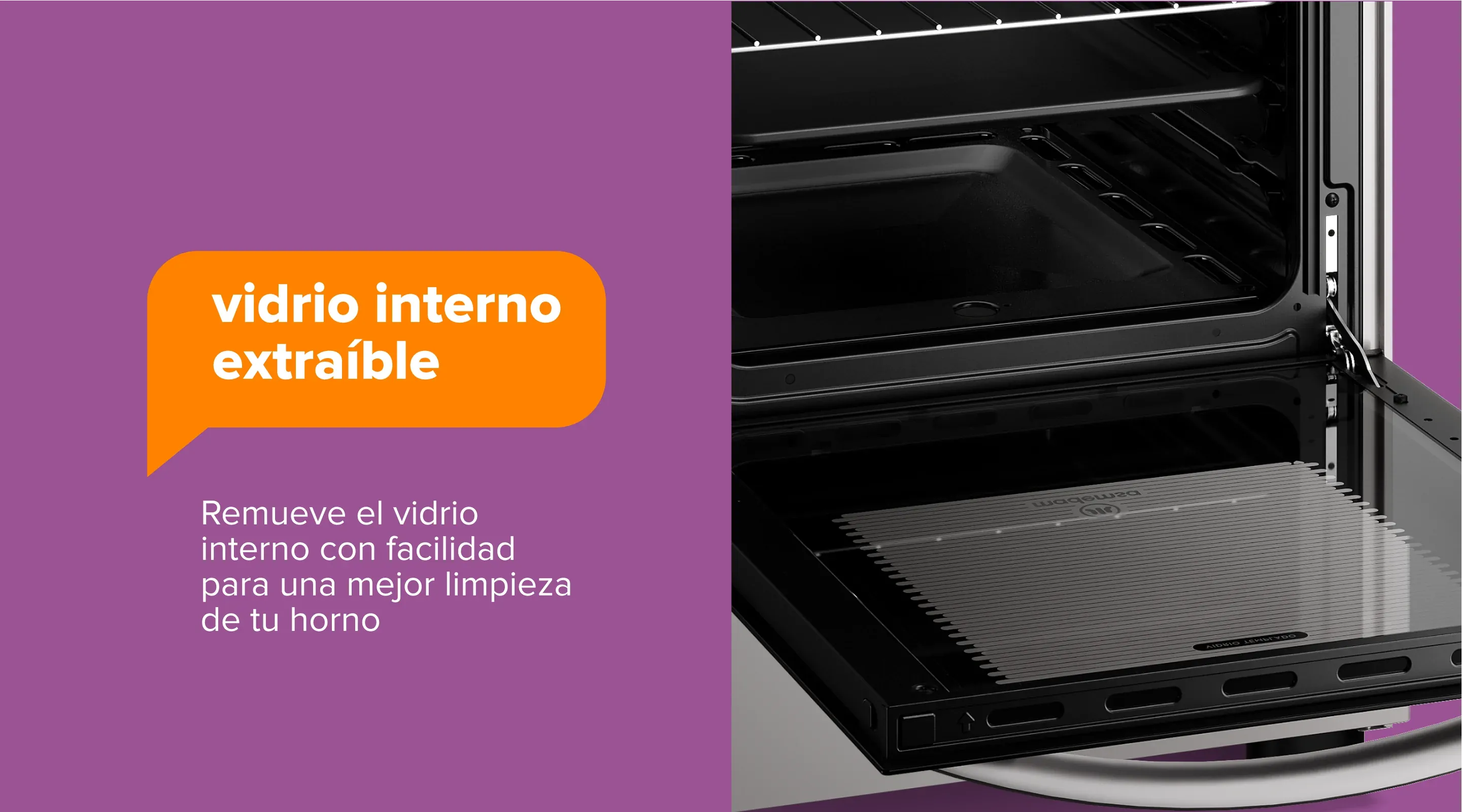 vidrio interno removible - Remueve el vidrio interno con facilidad para una mejor limpieza de tu horno