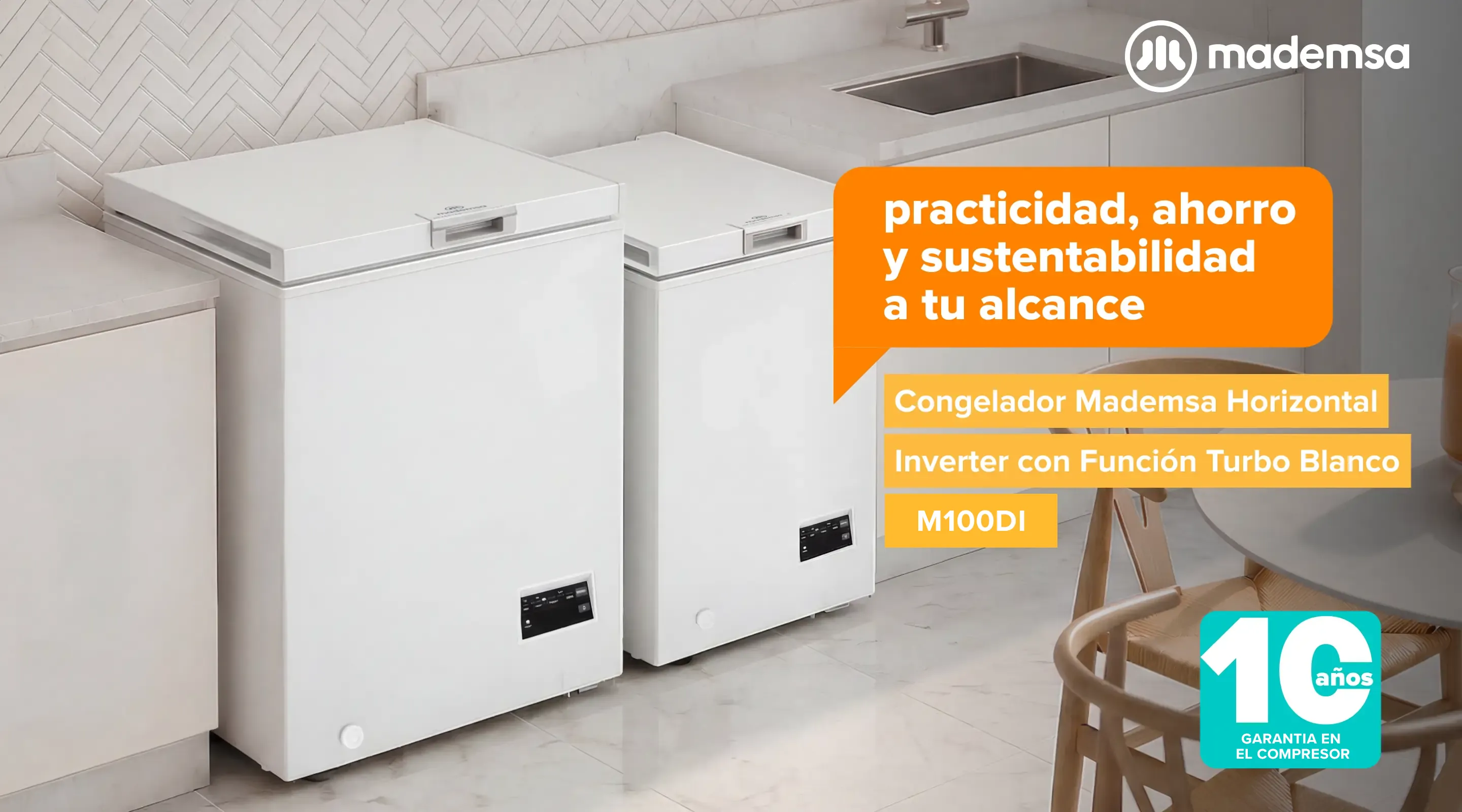 practicidad, ahorro y sustentabilidad a tu alcance - Congelador Mademsa Horizontal Inverter con Función Turbo Blanco