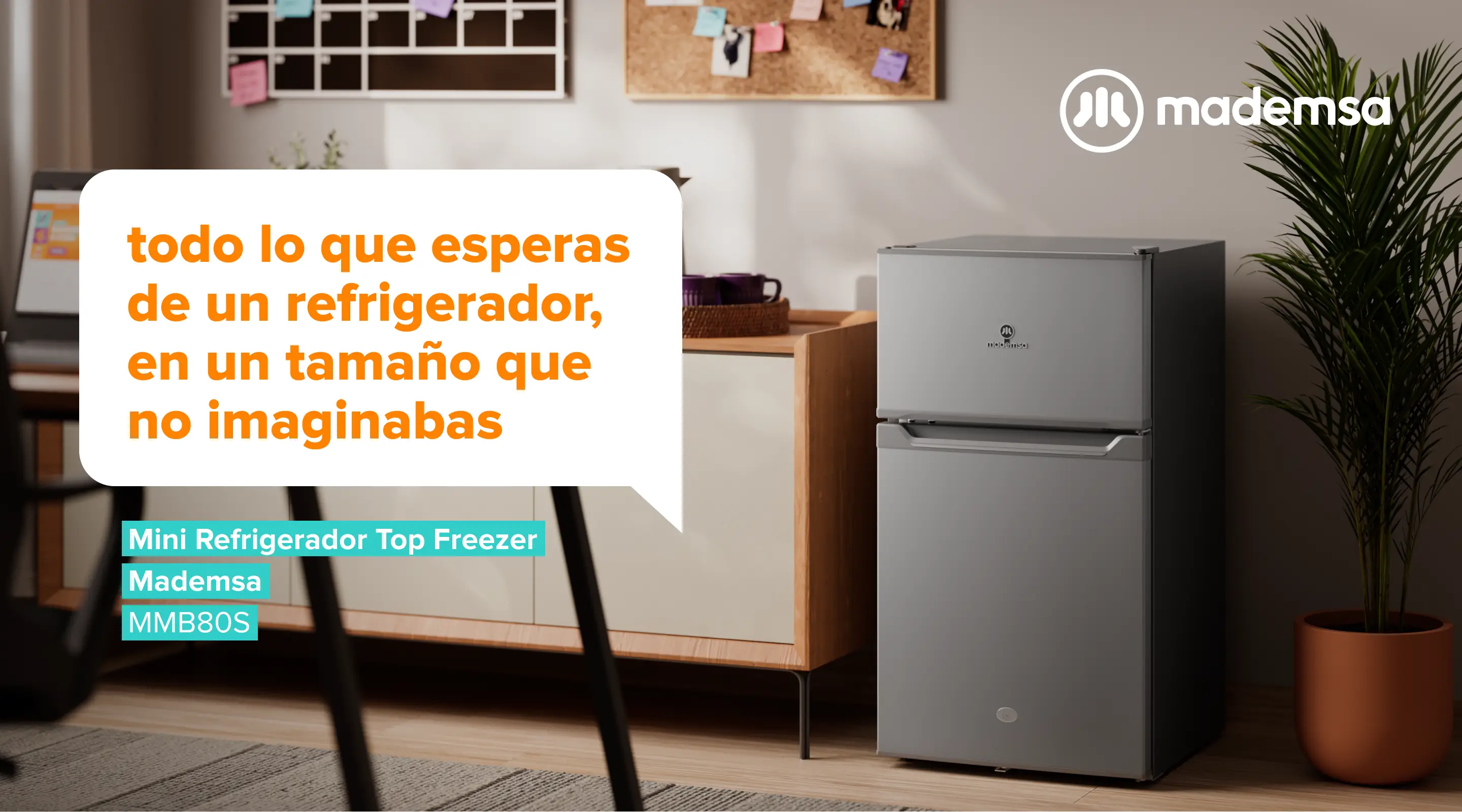 todo lo que esperas de un refrigerador, en un tamaño que no imaginabas - Mini Refrigerador Top Freezer Mademsa MMB80S