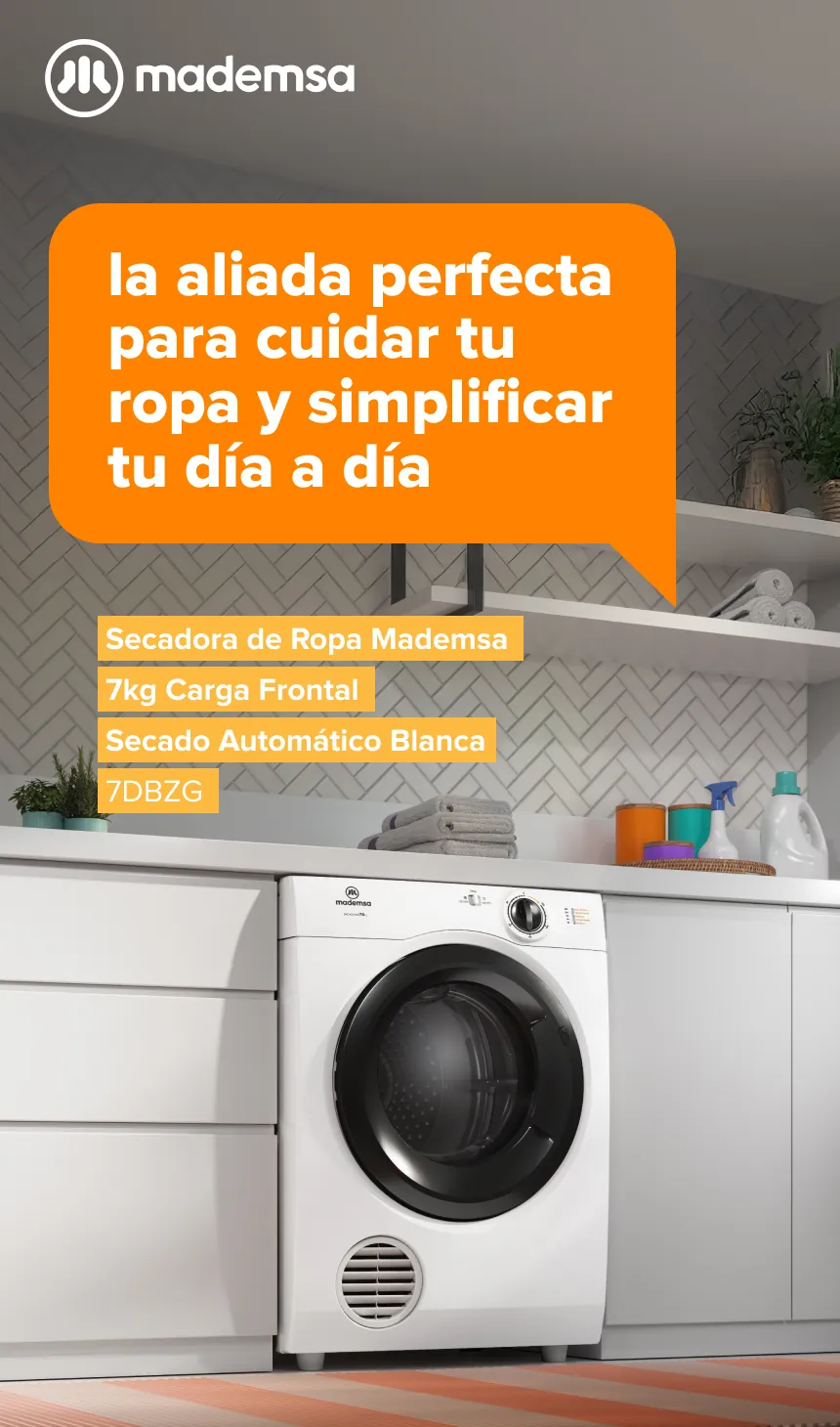 La aliada perfecta para cuidar tu ropa y simplificar tu día a día - Secadora de Ropa Mademsa 7KG Carga Frontal Secado Automático Blanca 7DBZG