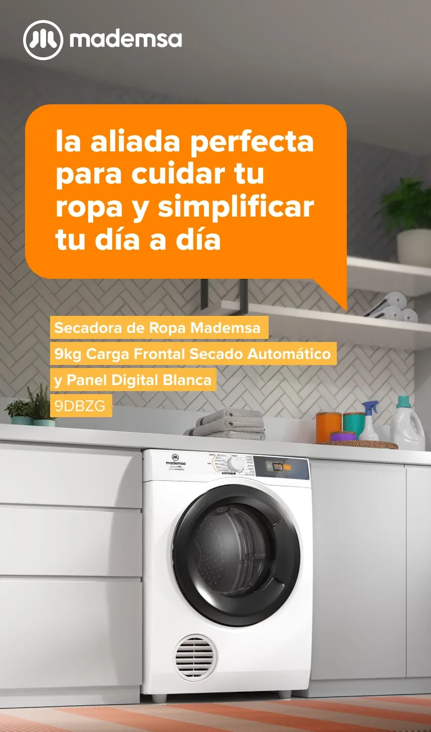 La aliada perfecta para cuidar tu ropa y simplificar tu día a día - Secadora de Ropa Mademsa 9KG Carga Frontal Secado Automático y Panel Digital Blanca 9DBZG