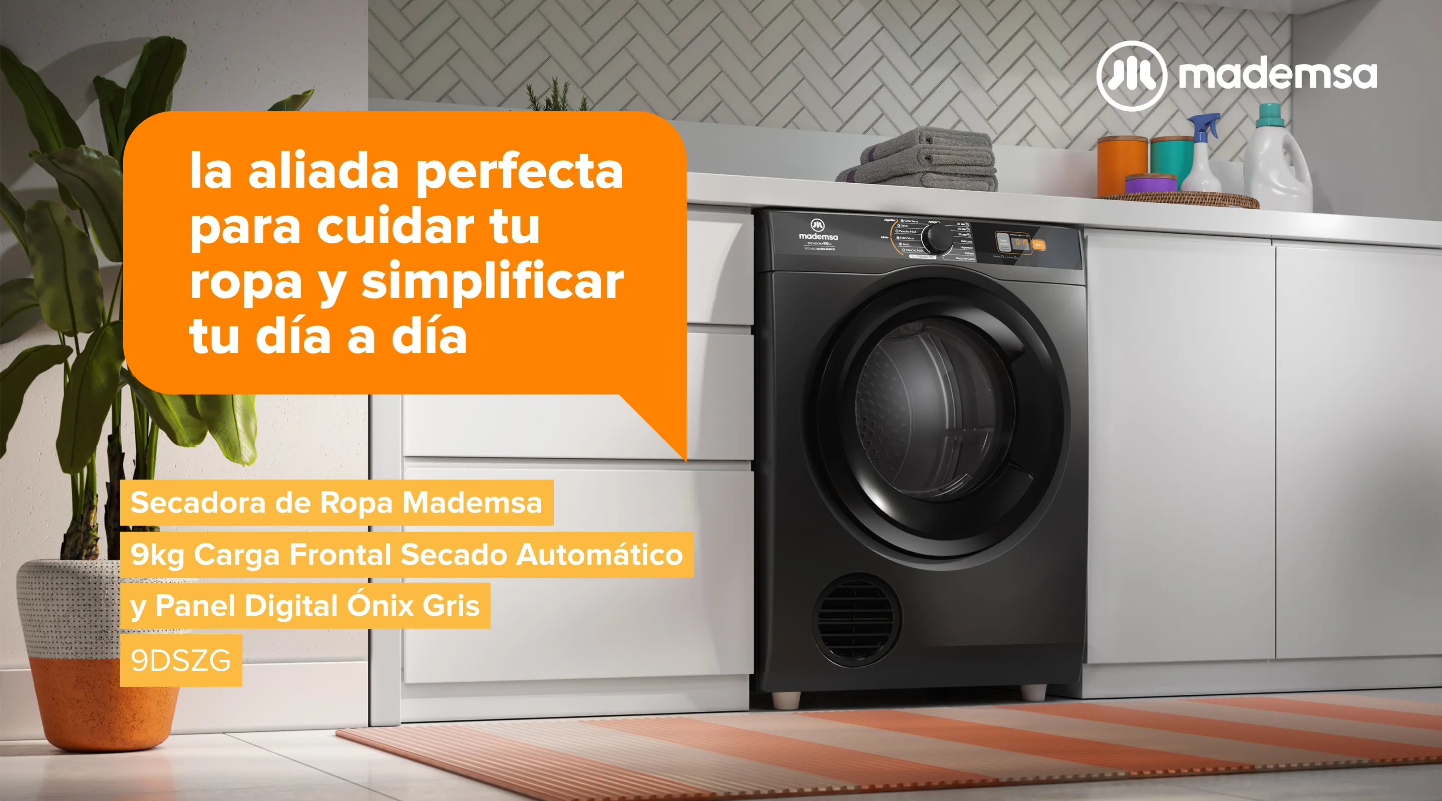 La aliada perfecta para cuidar tu ropa y simplificar tu día a día - Secadora de Ropa Mademsa 9KG Carga Frontal Secado Automático y Panel Digital Ónix Gris 9DSZG