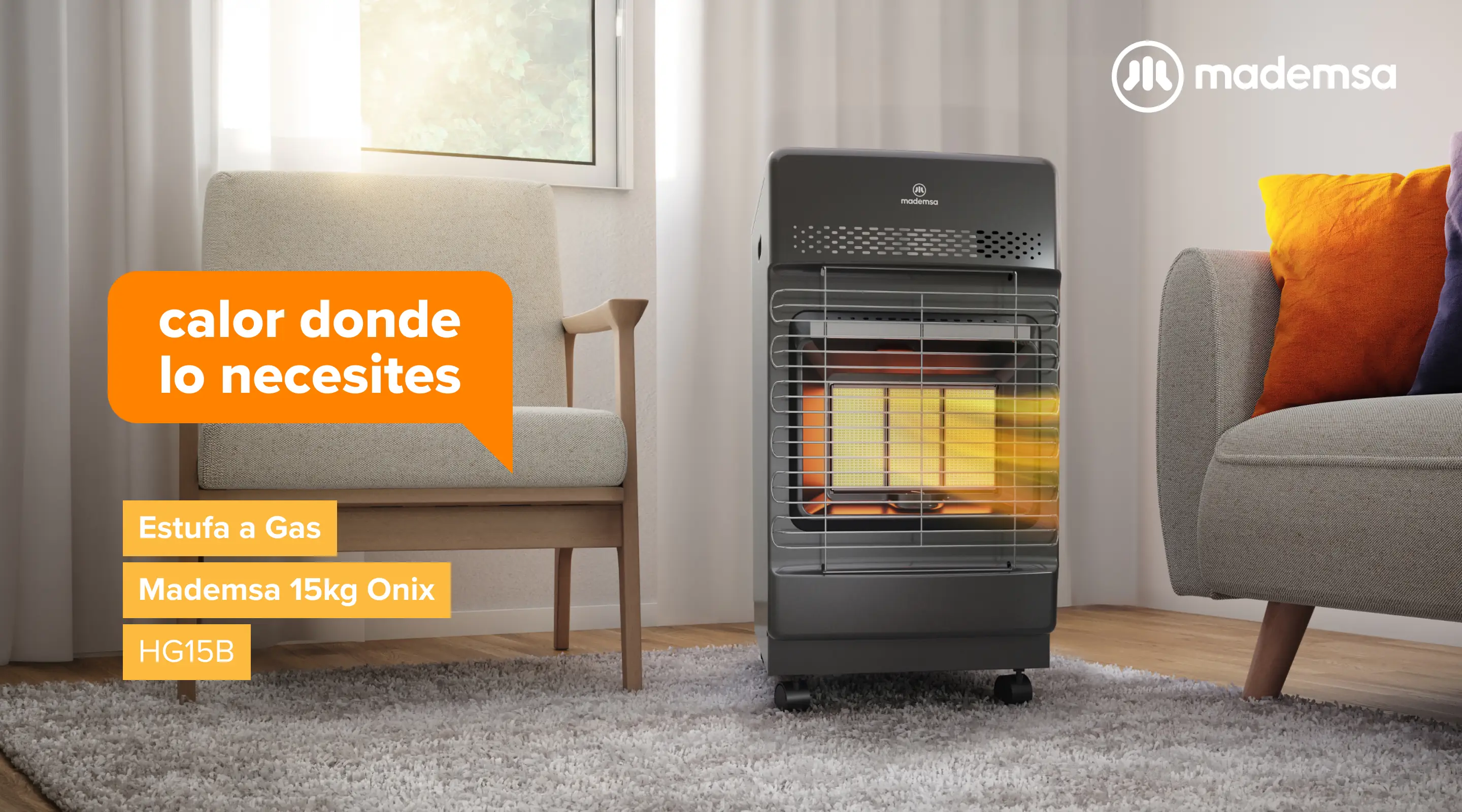 Calor donde lo necesites - Estufa a Gas Mademsa 15kg Onix HG15B