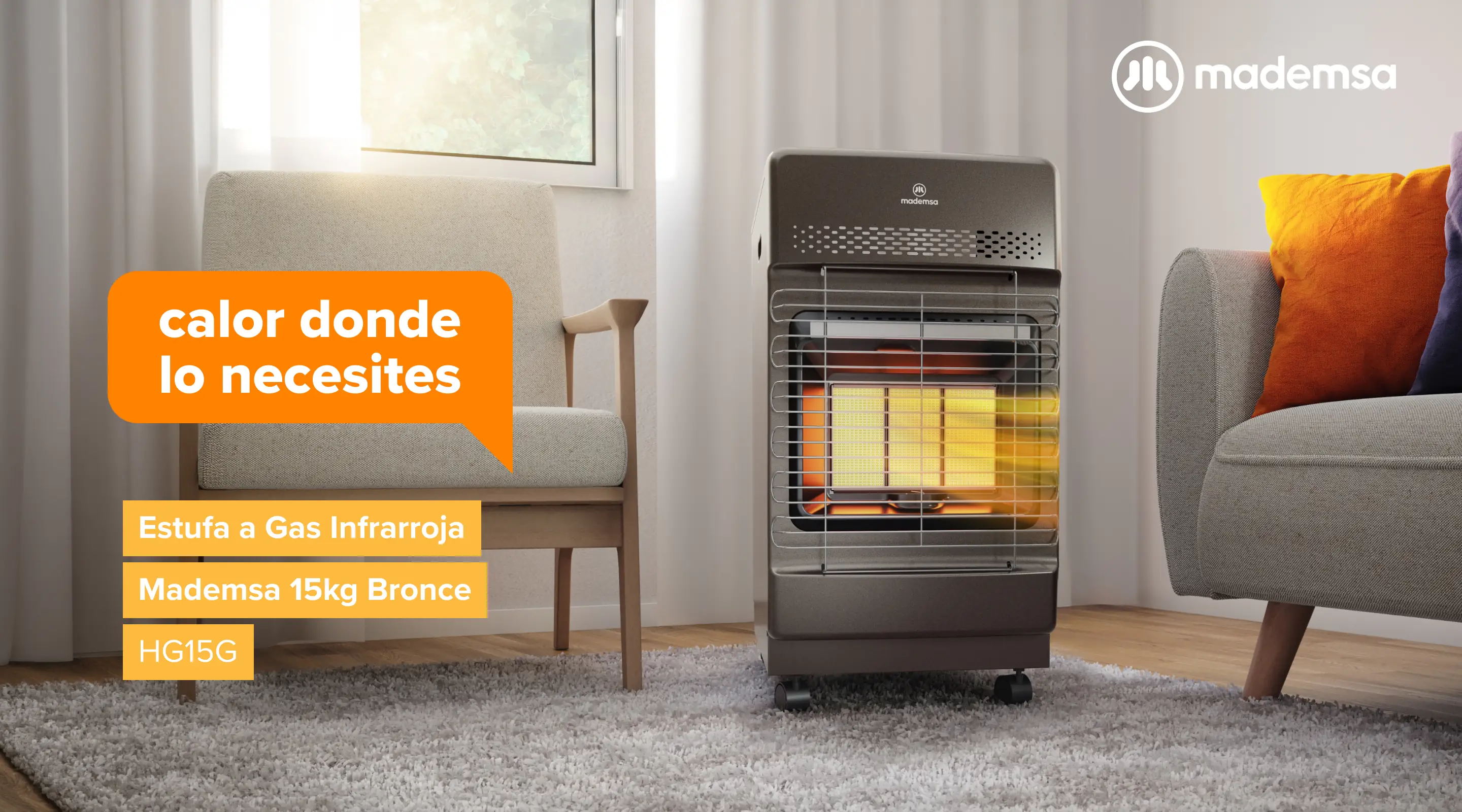 Calor donde lo necesites - Estufa a Gas Infrarroja Mademsa 15kg Bronce HG15G