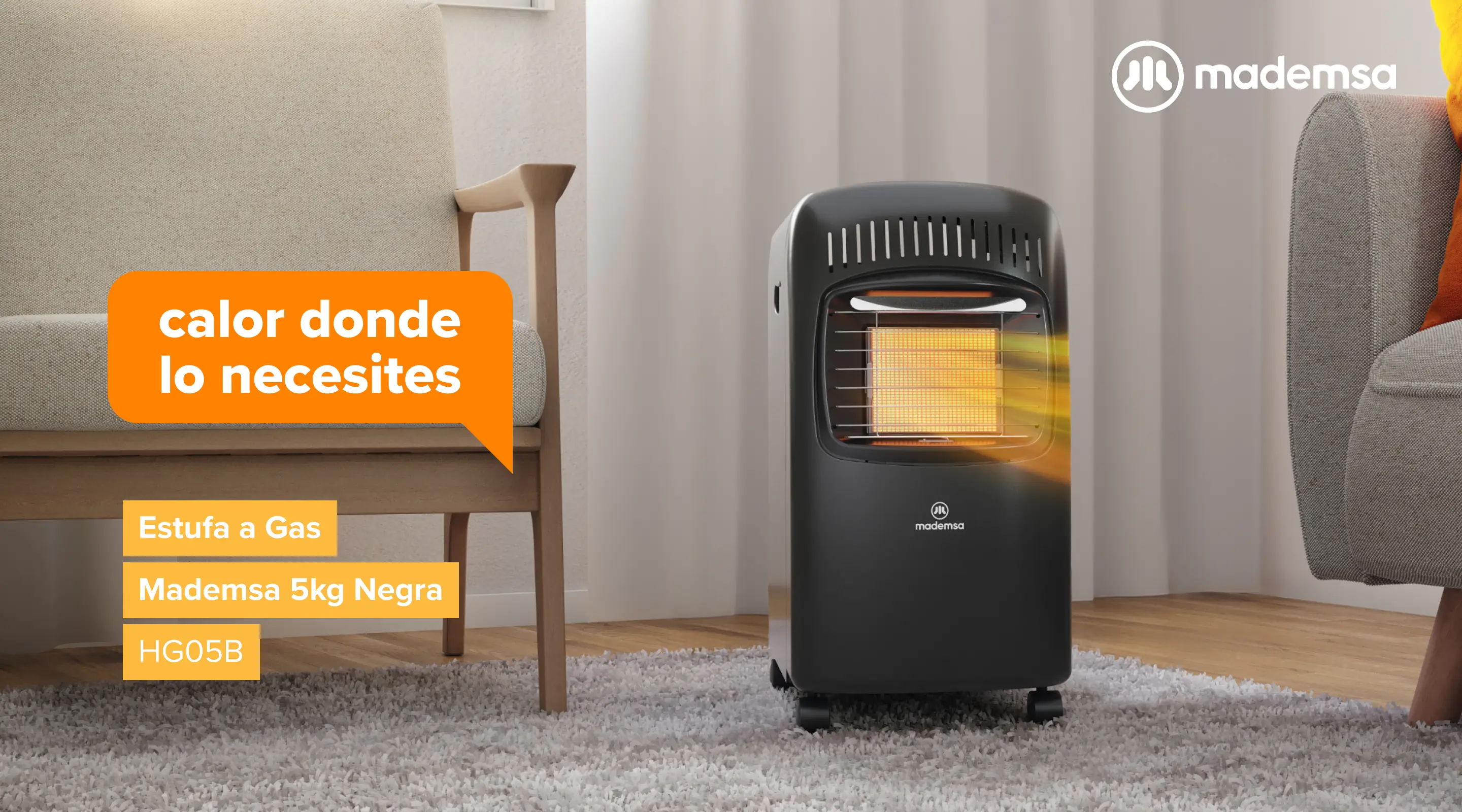 Calor donde lo necesites - Estufa a Gas Mademsa 5kg Negra HG05B