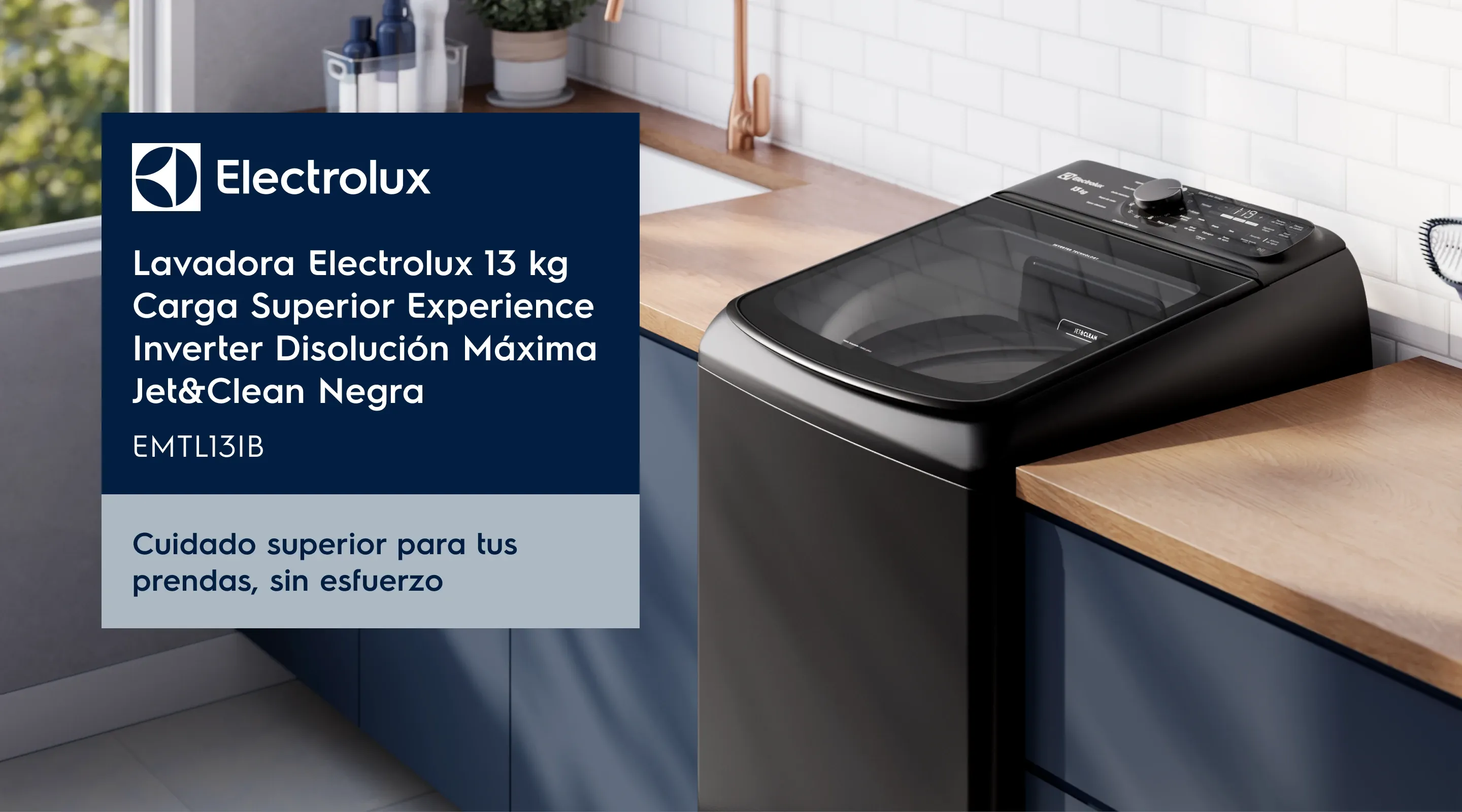 Lavadora Electrolux 13 kg Carga Superior Experience Inverter Disolución Máxima Jet&Clean Negra - EMTL13IB. Cuidado superior para tus prendas, sin esfuerzo