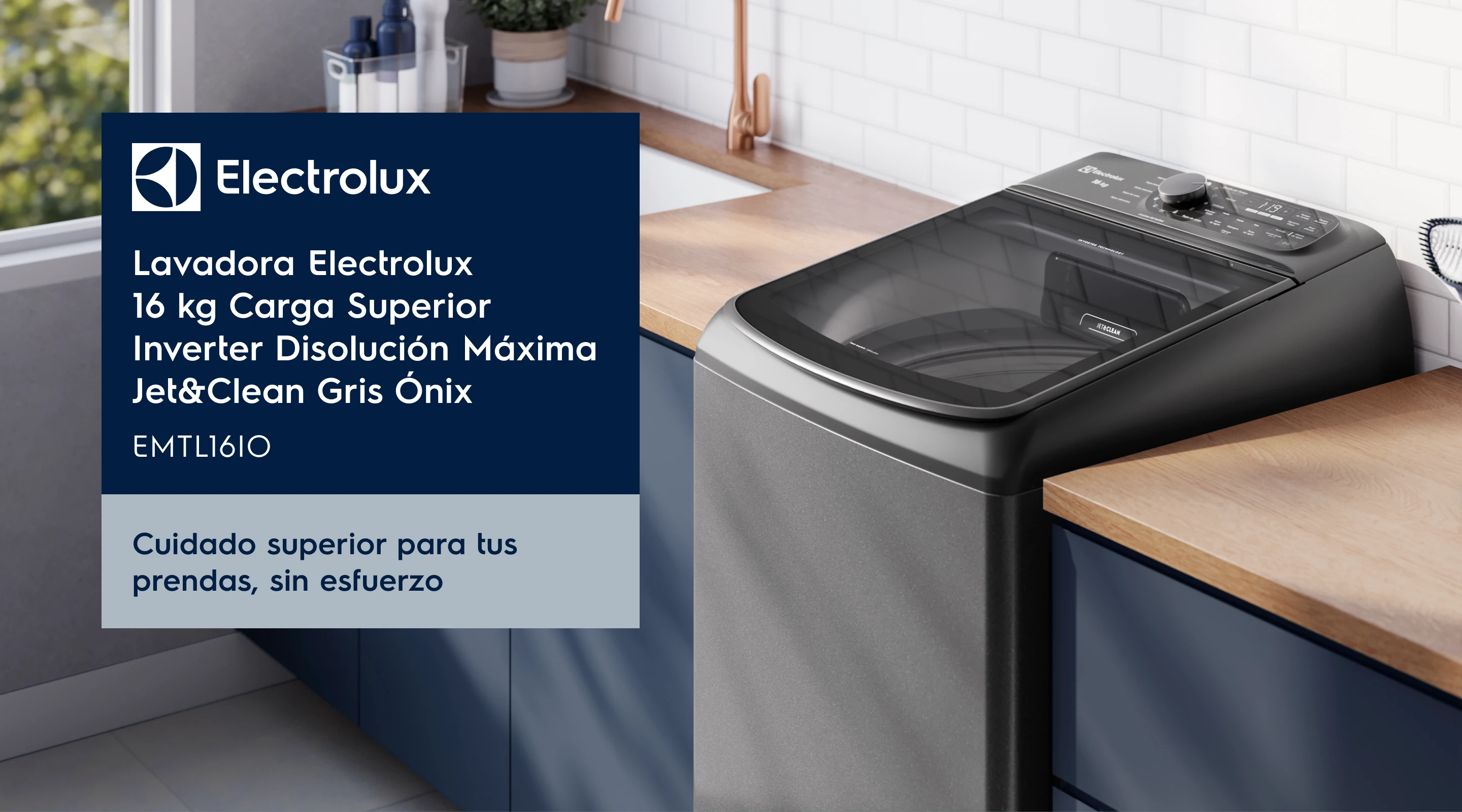Lavadora Electrolux 16 kg Carga Superior Inverter Disolución Máxima Jet&Clean Gris Ónix - EMTL16IO. Cuidado superior para tus prendas, sin esfuerzo