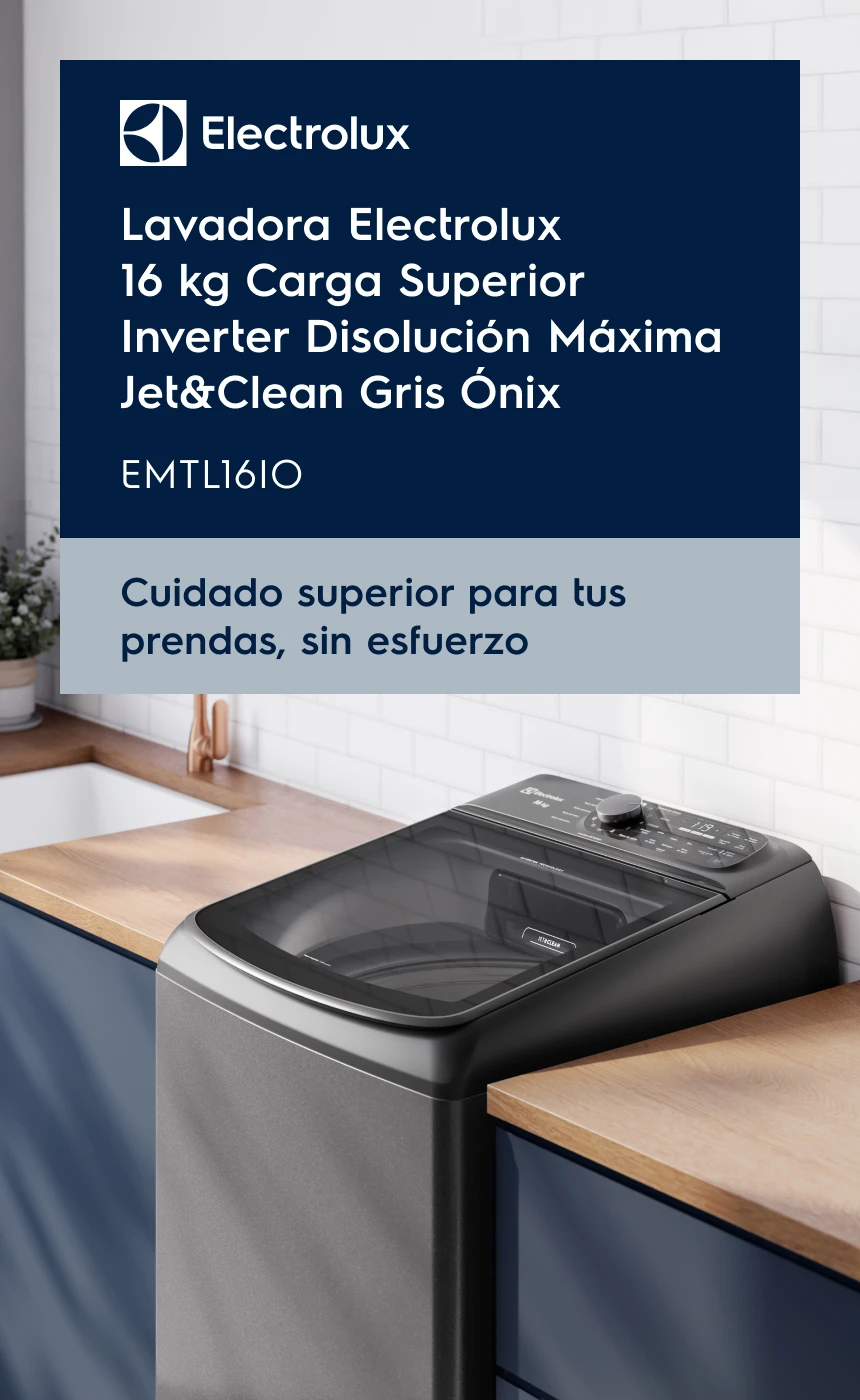 Lavadora Electrolux 16 kg Carga Superior Inverter Disolución Máxima Jet&Clean Gris Ónix - EMTL16IO. Cuidado superior para tus prendas, sin esfuerzo