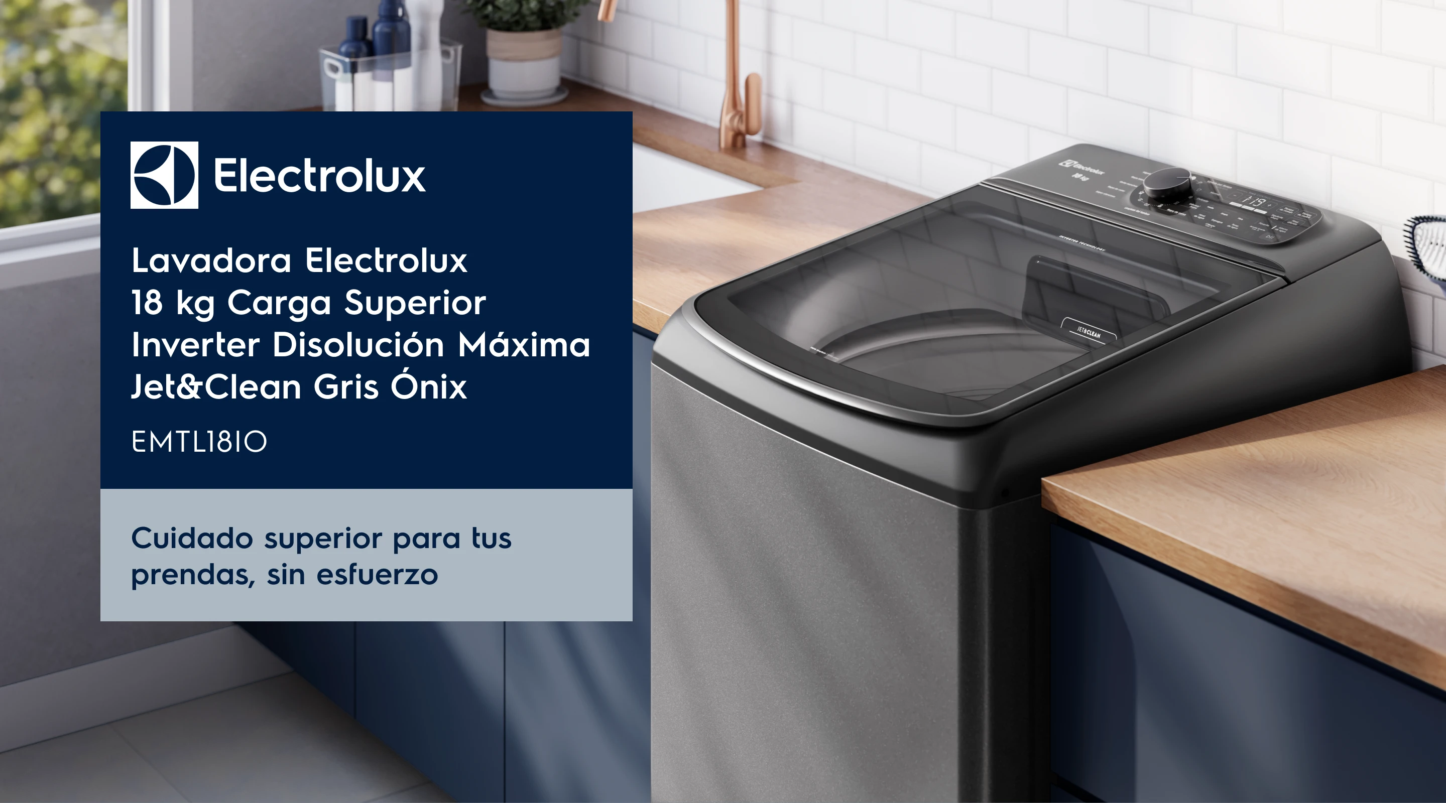 Lavadora Electrolux 18 kg Carga Superior Inverter Disolución Máxima Jet&Clean Negra - EMTL18IO. Cuidado superior para tus prendas, sin esfuerzo