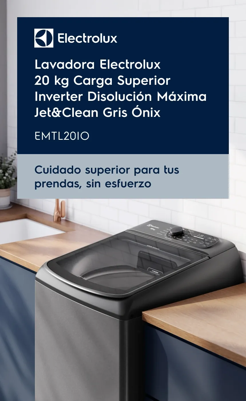 Lavadora Electrolux 20 kg Carga Superior Inverter Disolución Máxima Jet&Clean Gris Ónix - EMTL20IO. Cuidado superior para tus prendas, sin esfuerzo