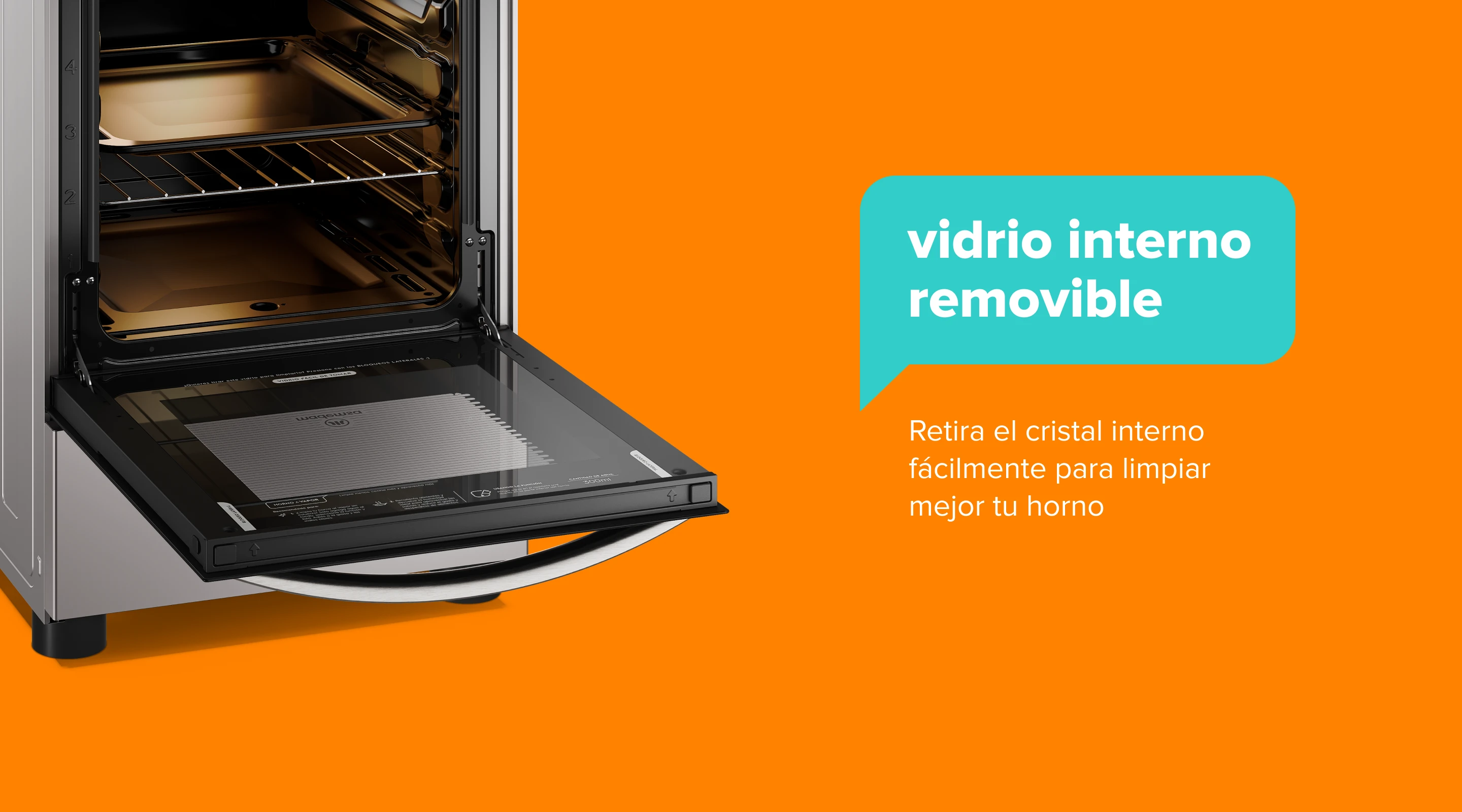 vidrio interno removible. Retire el cristal interno fácilmente para limpiar mejor su horno.