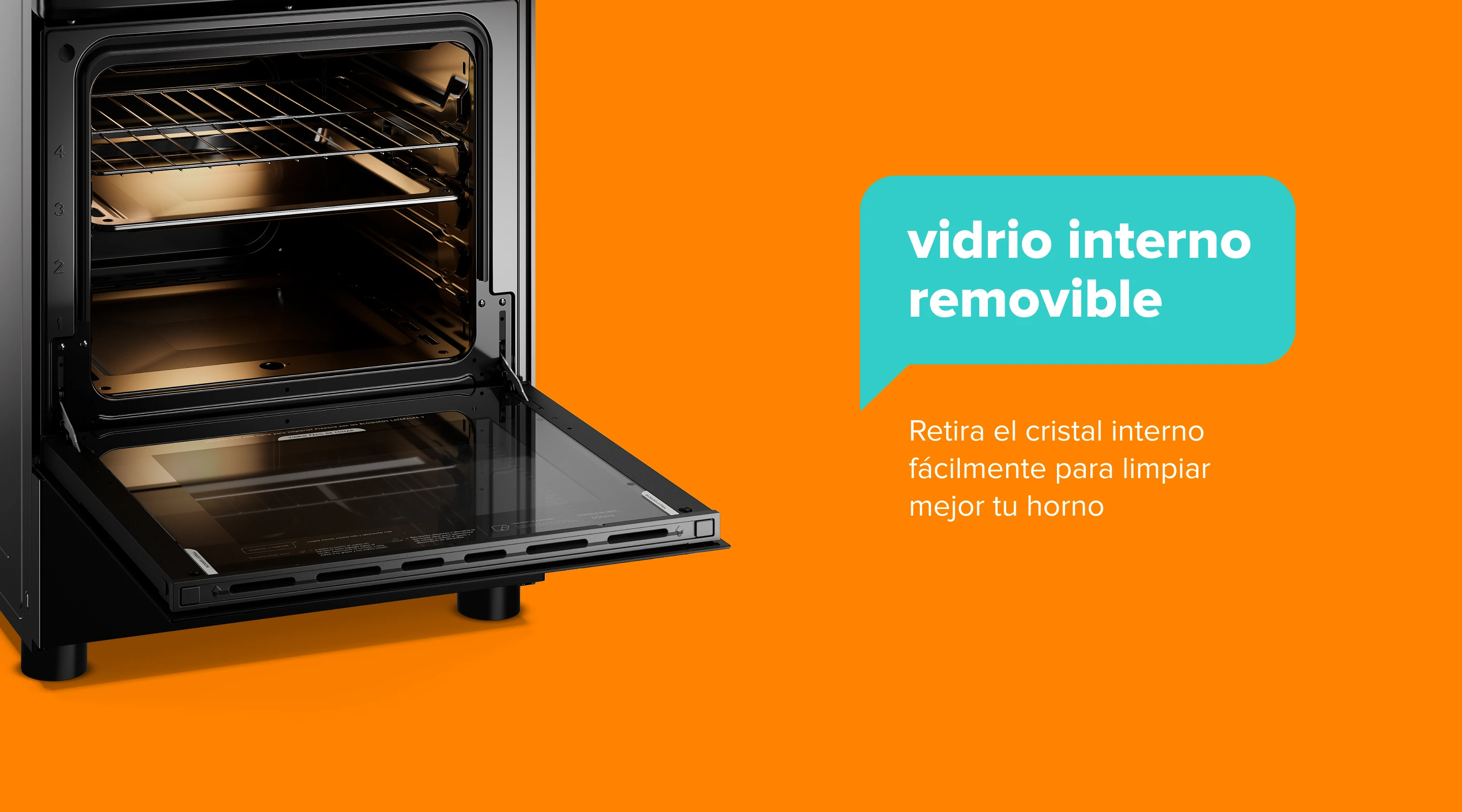 vidrio interno removible. Retire el cristal interno fácilmente para limpiar mejor su horno.