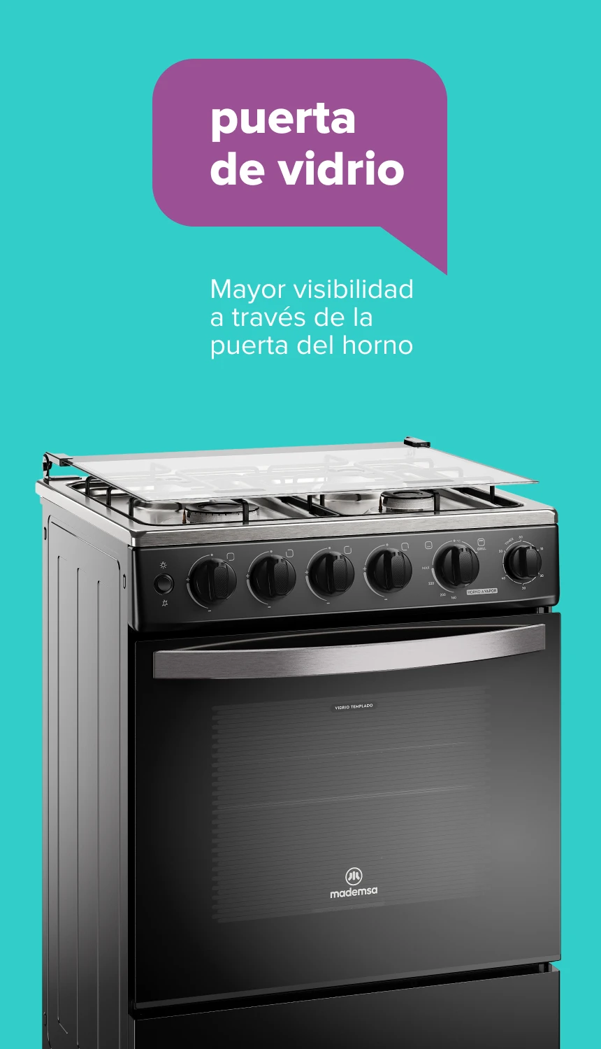puerta full glass. Mayor visibilidad a través de la puerta del horno