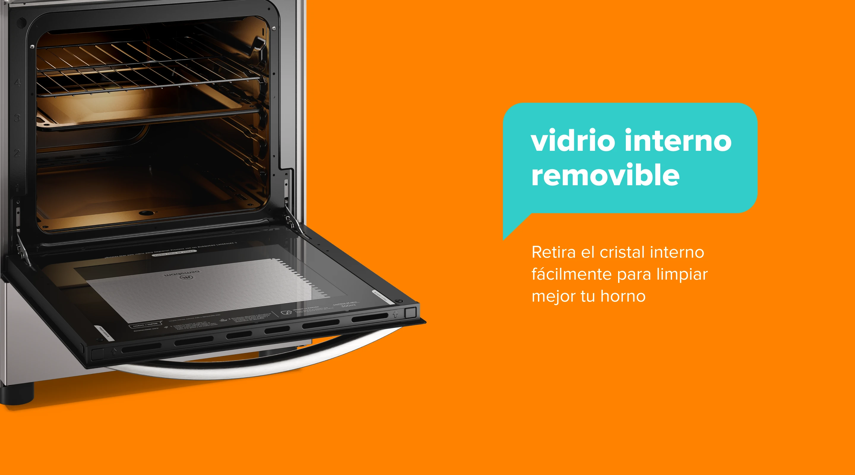 vidrio interno removible. Retire el cristal interno fácilmente para limpiar mejor su horno.