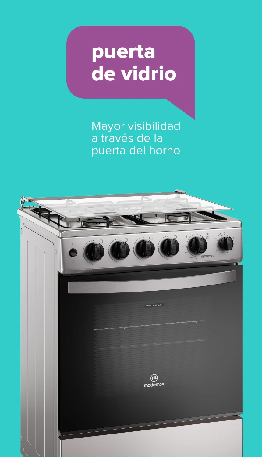puerta full glass. Mayor visibilidad a través de la puerta del horno
