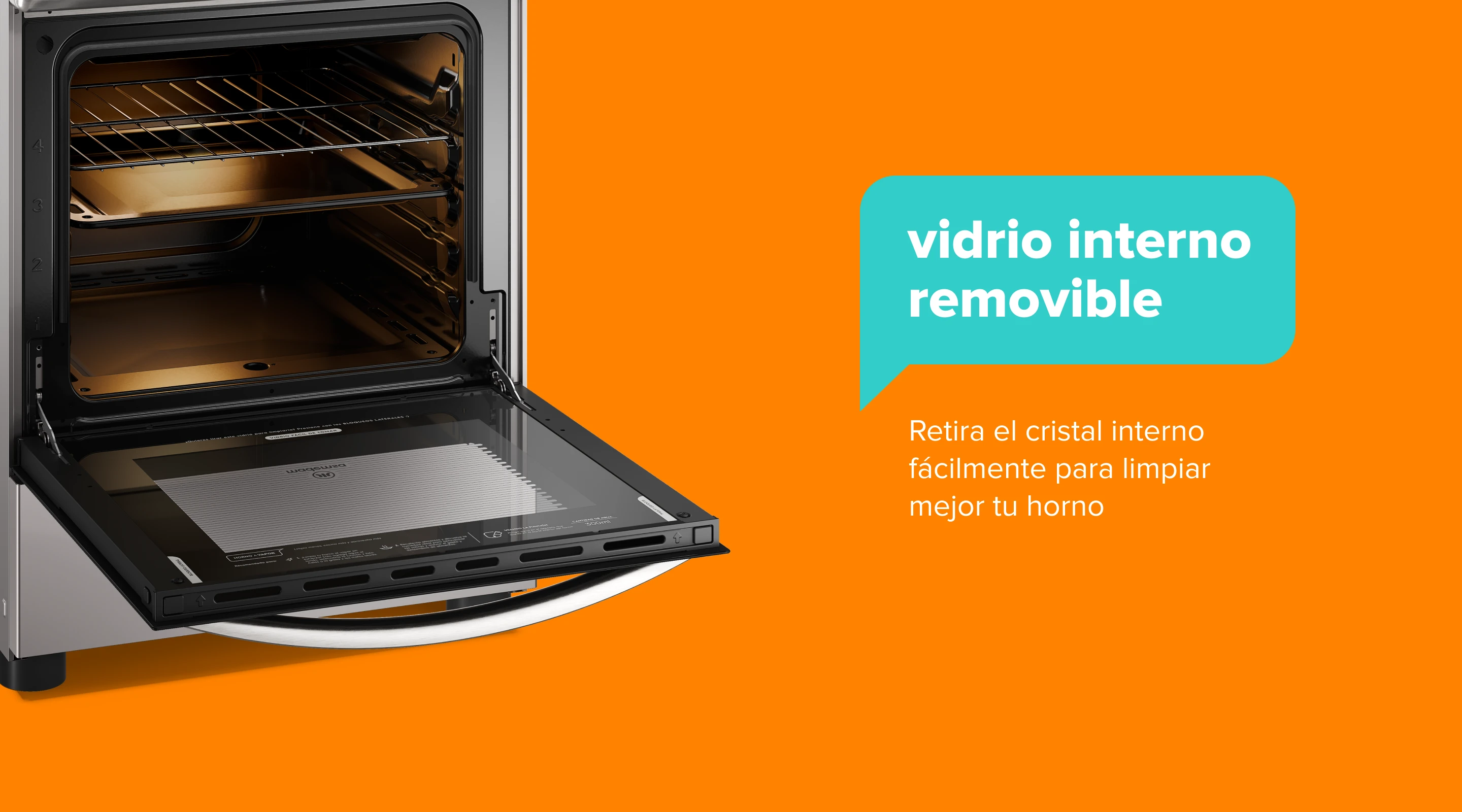 vidrio interno removible. Retire el cristal interno fácilmente para limpiar mejor su horno.