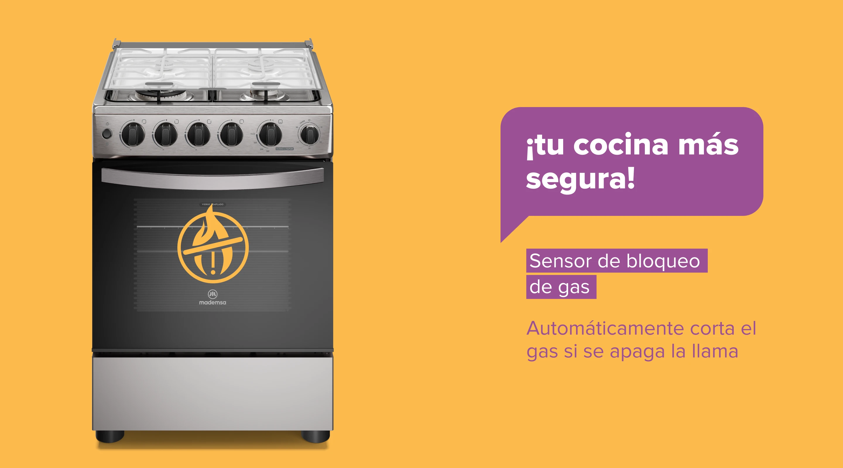 ¡tu cocina más segura! Sensor de bloqueo de gas. Automáticamente corta el gas si se apaga la llama