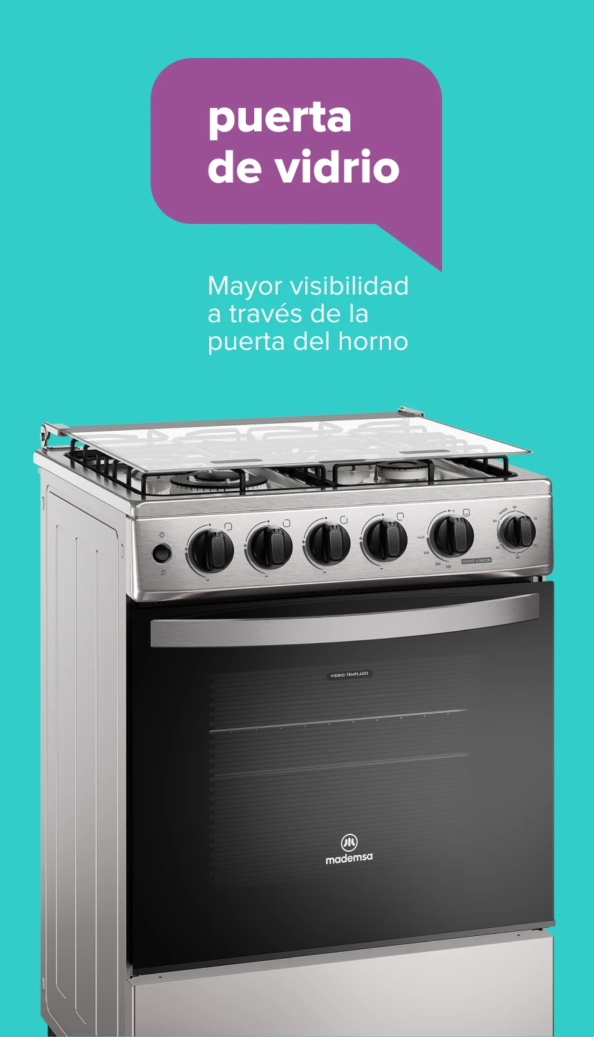 puerta full glass. Mayor visibilidad a través de la puerta del horno