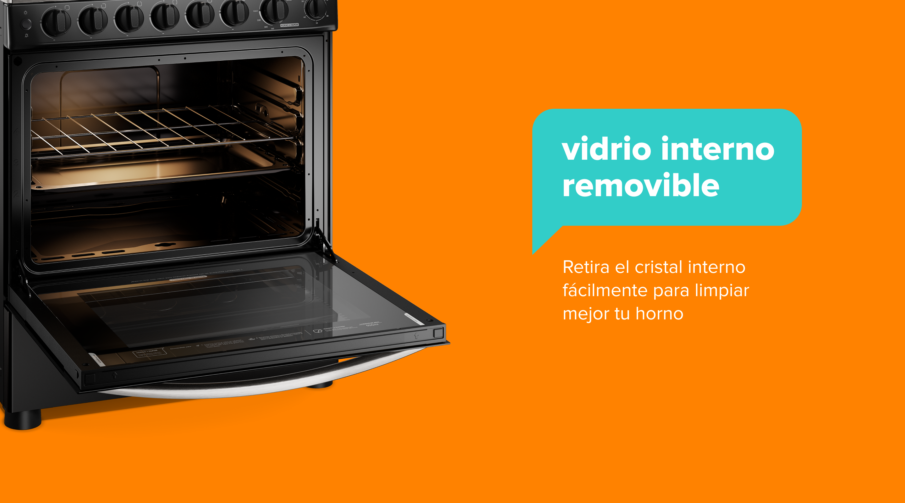 vidrio interno removible. Retire el cristal interno fácilmente para limpiar mejor su horno.