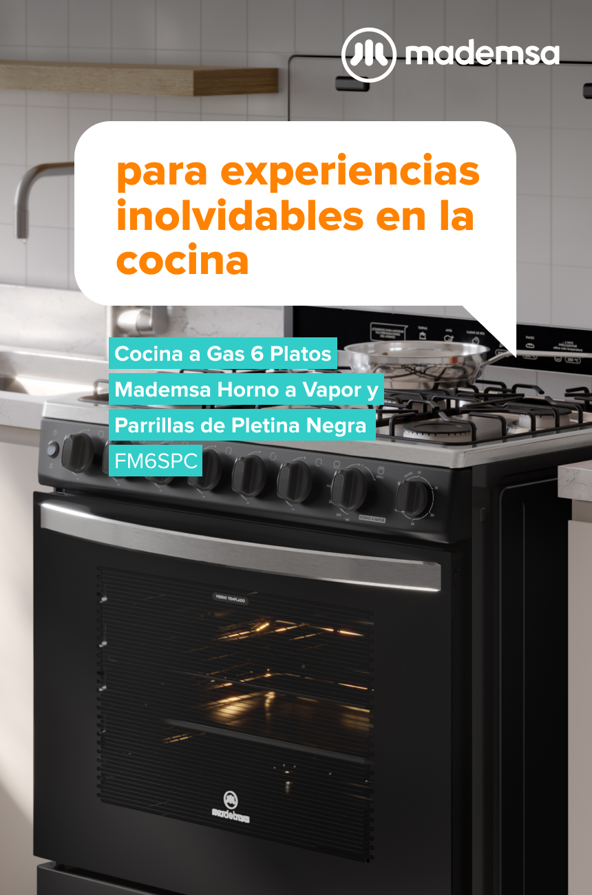 Para experiencias inolvidables en la cocina. Cocina a Gas 4 Platos Mademsa Horno a Vapor y Timer Gris FM6SPC