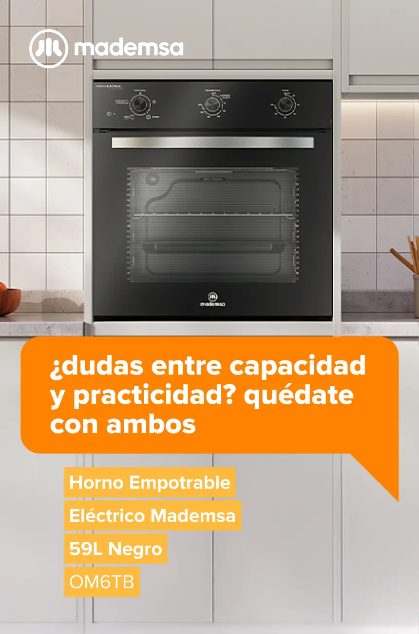 ¿Dudas entre capacidad y practicidad? Quédate con ambos - Horno Empotrable Eléctrico Mademsa 59L Negro OM6TB