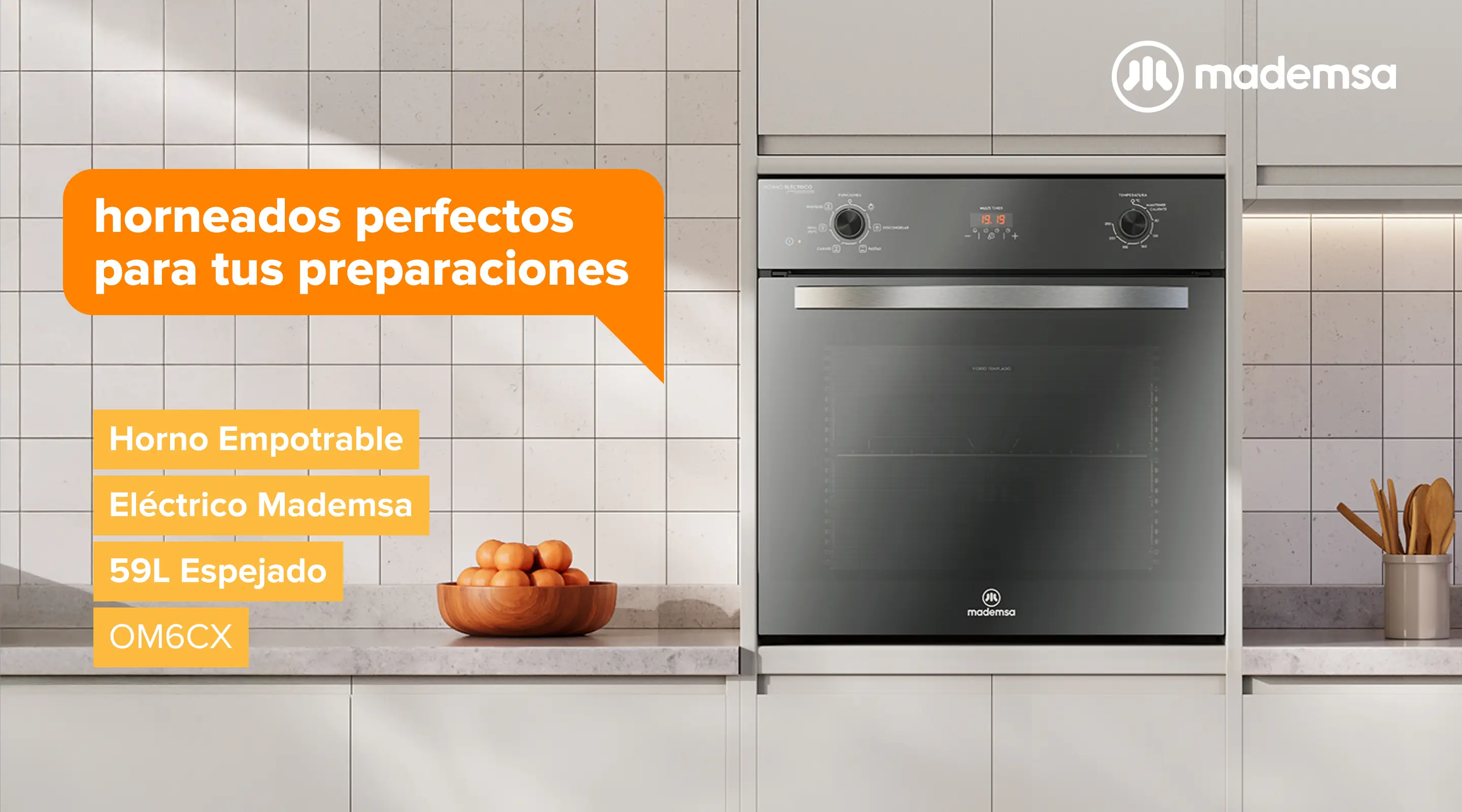 Horneados perfectos para tus preparaciones - Horno Empotrable Eléctrico Mademsa 59L Espejado OM6CX