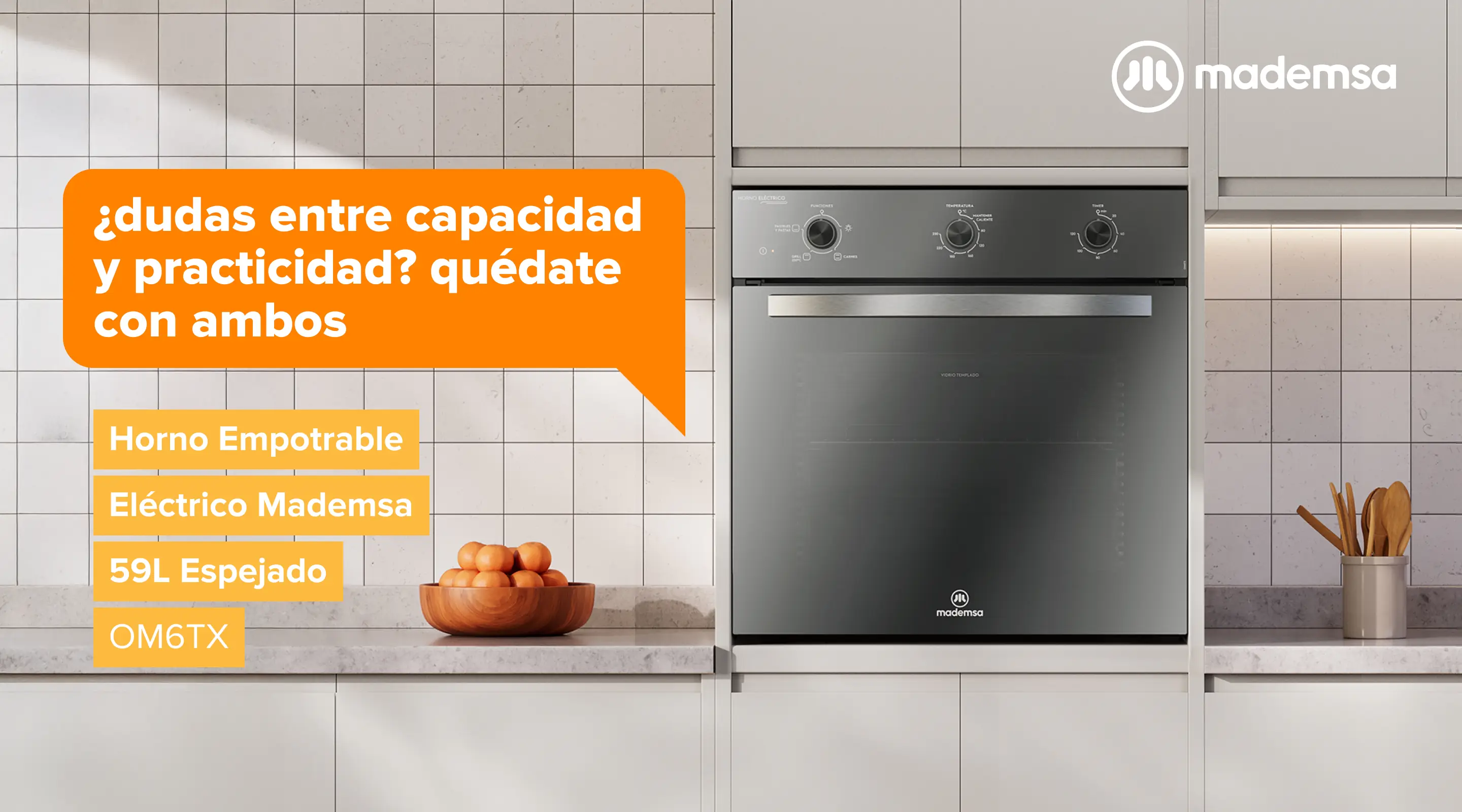 ¿Dudas entre capacidad y practicidad? Quédate con ambos - Horno Empotrable Eléctrico Mademsa 59L Espejado OM6TX