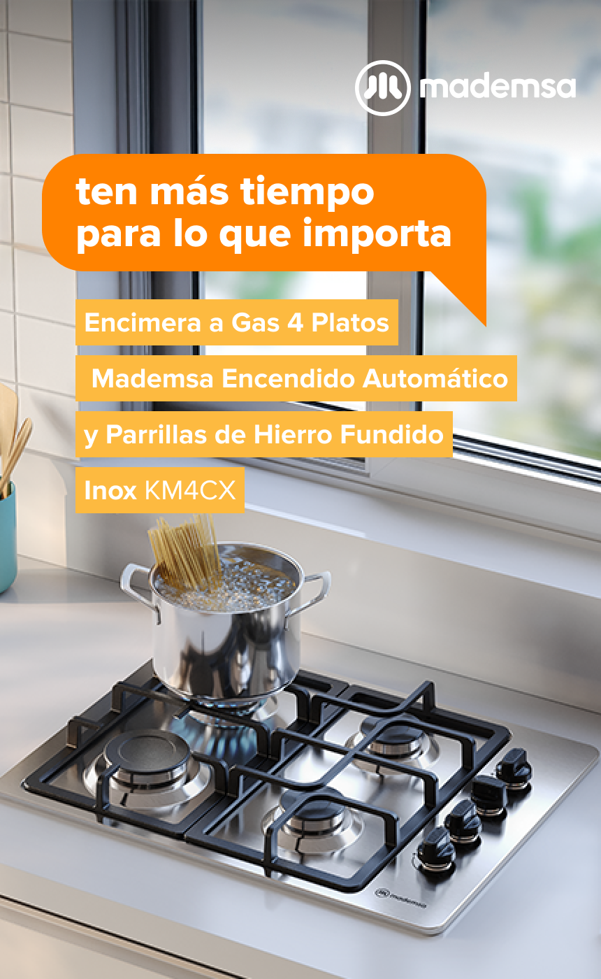 Ten más tiempo para lo que importa - Encimera a Gas 4 Platos Mademsa Triple Llama y Parrillas de Hierro Fundido Inox KM4CX