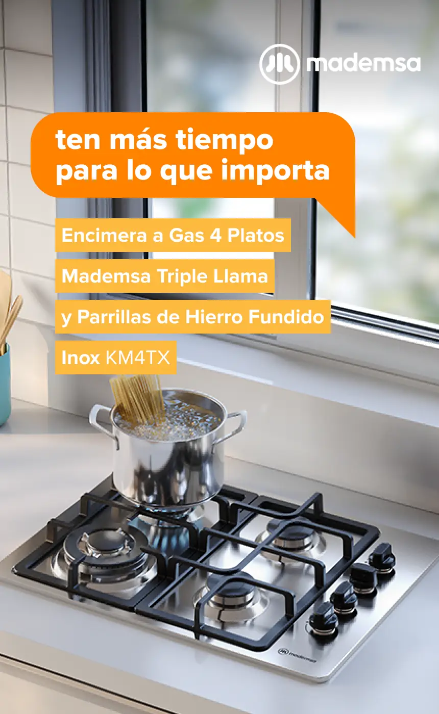 Ten más tiempo para lo que importa - Encimera a Gas 4 Platos Mademsa Triple Llama y Parrillas de Hierro Fundido Inox KM4TX