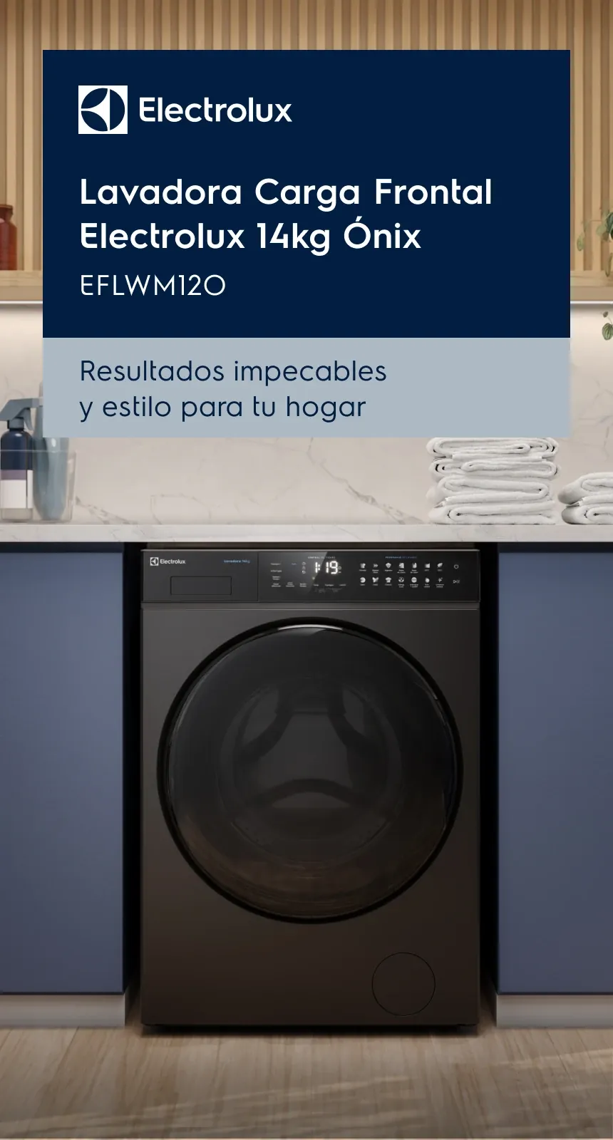 Lavadora Carga Frontal Electrolux 14kg Ónix EFLWM12O Resultados impecables y estilo para tu hogar