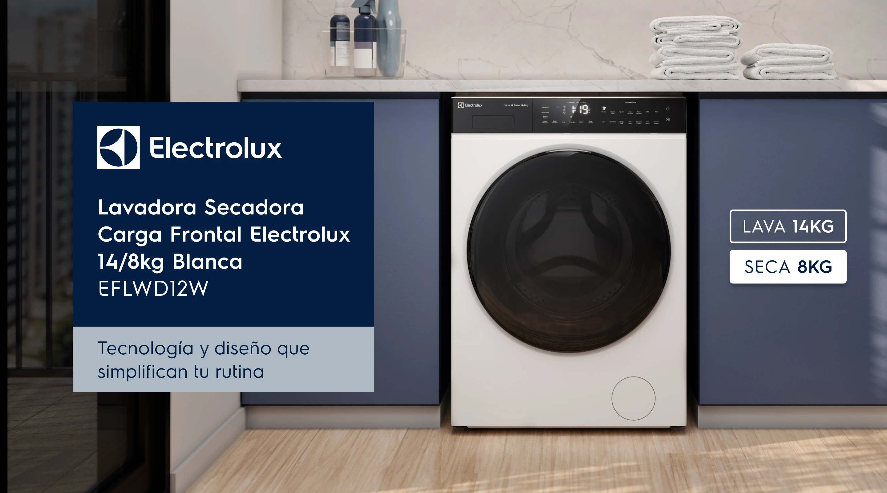 Lavadora Secadora Carga Frontal Electrolux  14/8kg Blanca lava 14kg EFLWD12W seca 8kg Tecnología y diseño que simplifican tu rutina