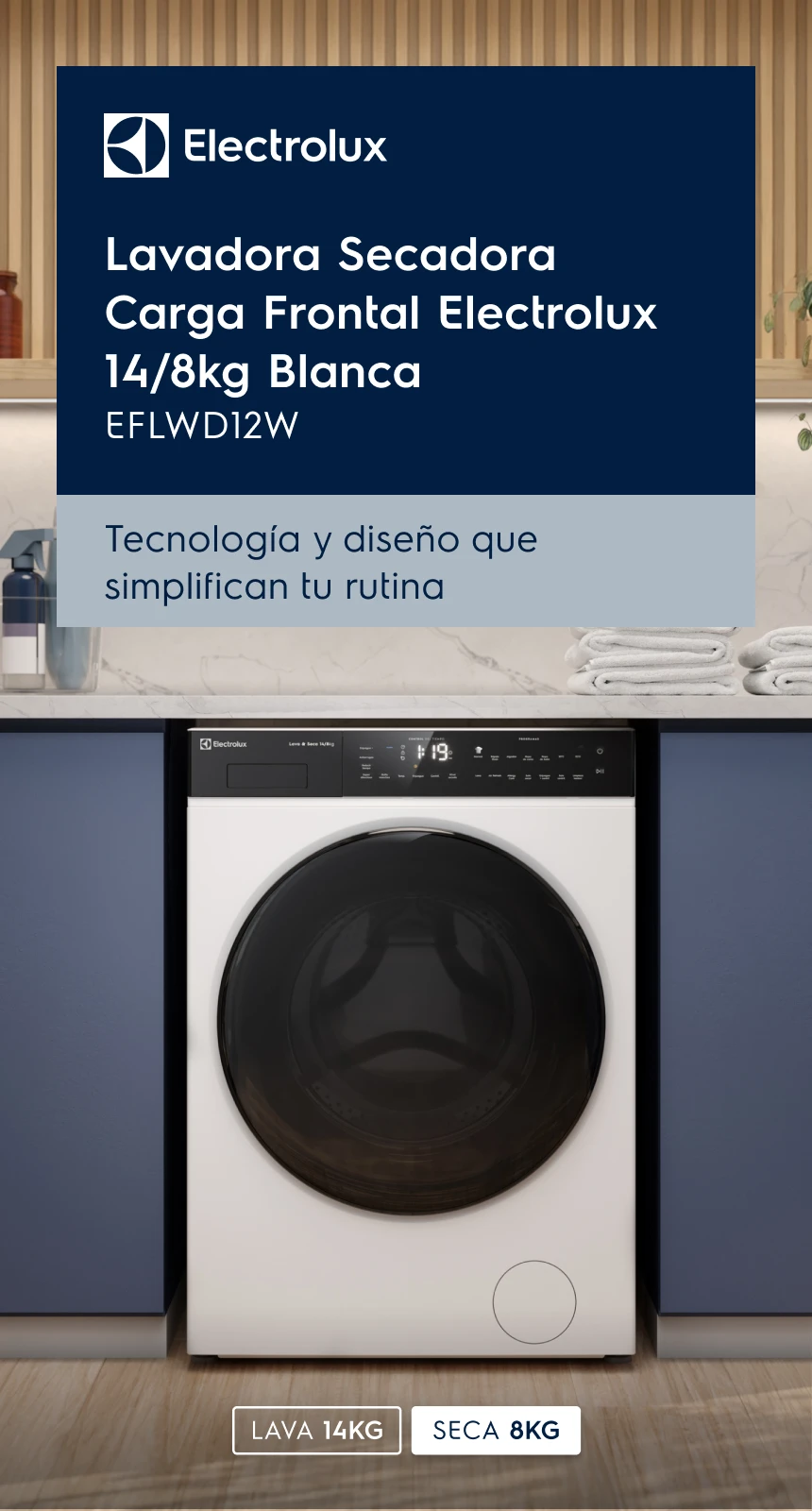 Lavadora Secadora Carga Frontal Electrolux  14/8kg Blanca lava 14kg EFLWD12W seca 8kg Tecnología y diseño que simplifican tu rutina