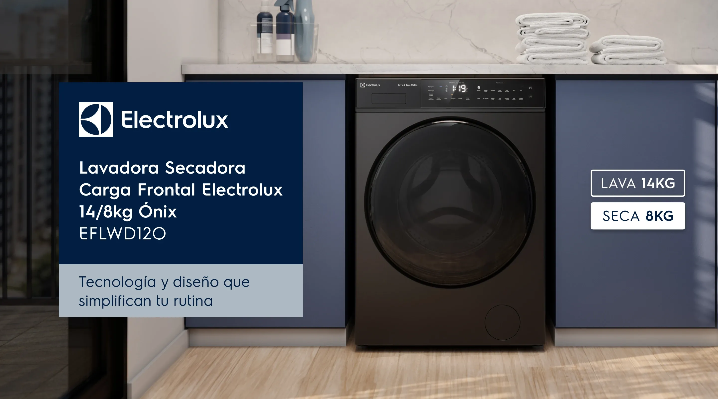 Lavadora Secadora Carga Frontal Electrolux 14/8kg Ónix - EFLWD12O - Tecnología y diseño que simplifican tu rutina