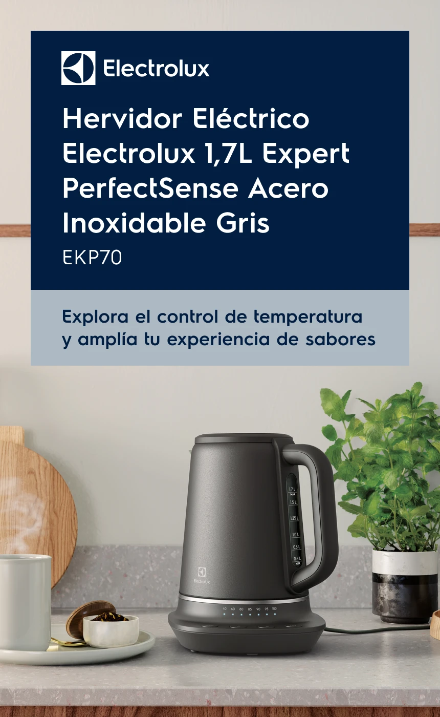 Hervidor Eléctrico Electrolux 1,7L Expert PerfectSense Acero Inoxidable EKP70. Explora el control de temperatura y amplía tu experiencia de sabores