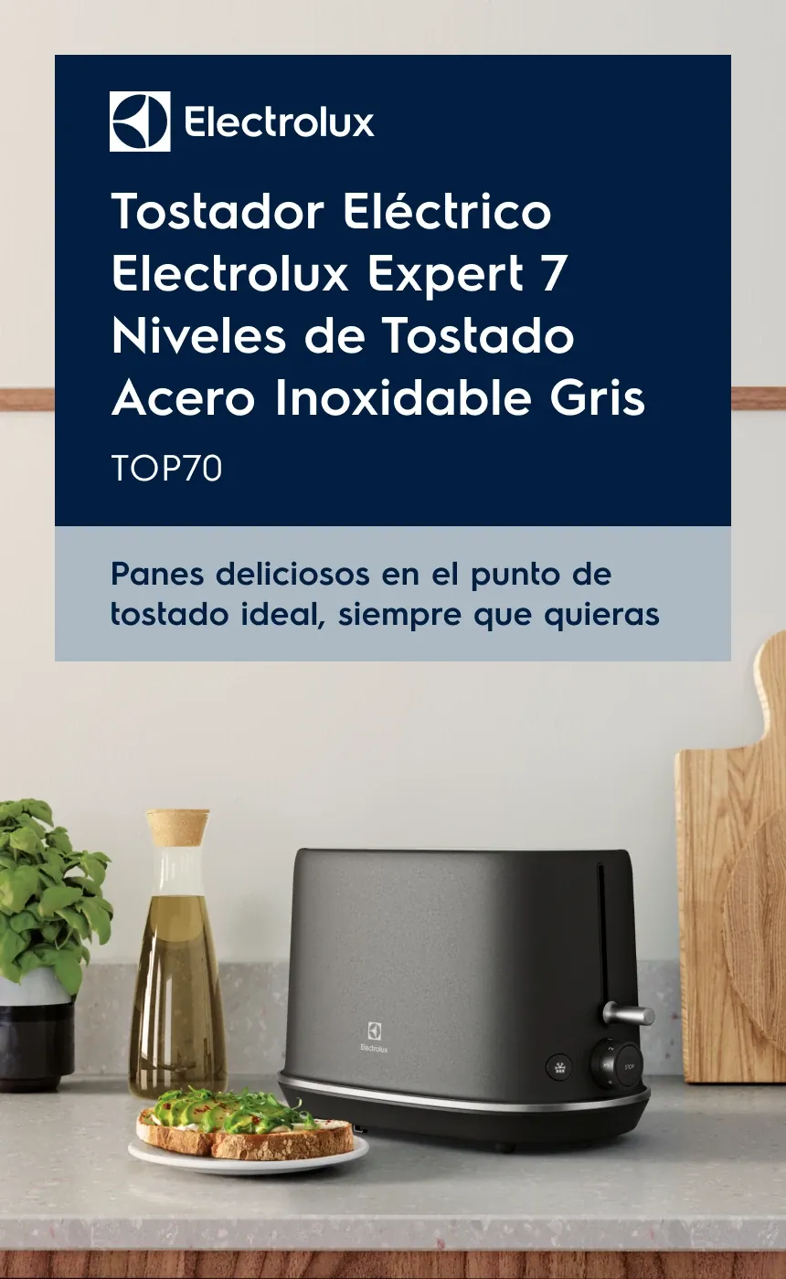 Electrolux - Tostador Eléctrico Electrolux Expert 7 Niveles de Tostado Acero Inoxidable y Negro - TOP70. Panes deliciosos en el punto de tostado ideal, siempre que quieras
