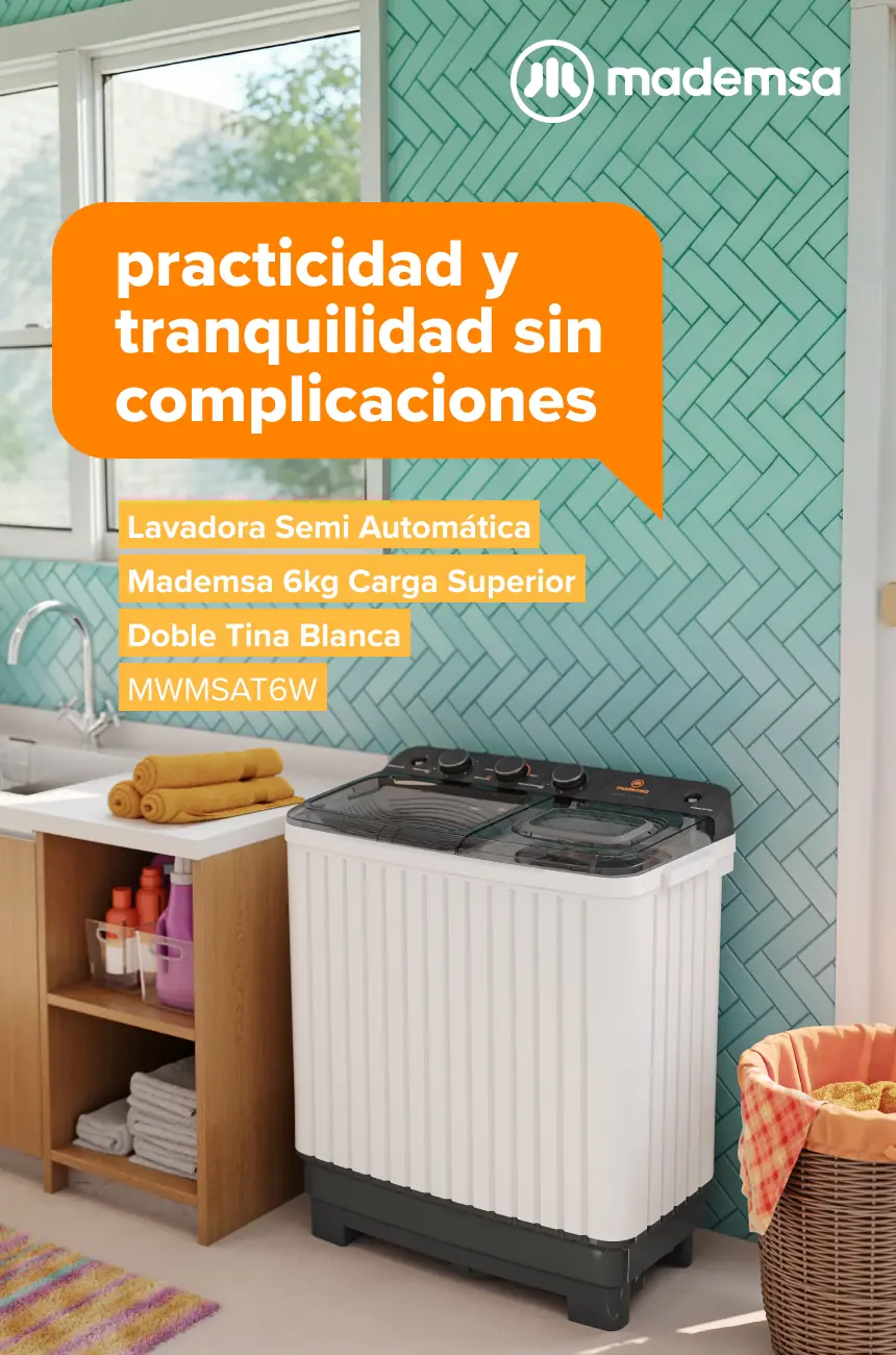 Practicidad y tranquilidad sin complicaciones - Lavadora Semi Automática Mademsa 6kg Carga Superior Doble Tina Blanca MWMSAT6W