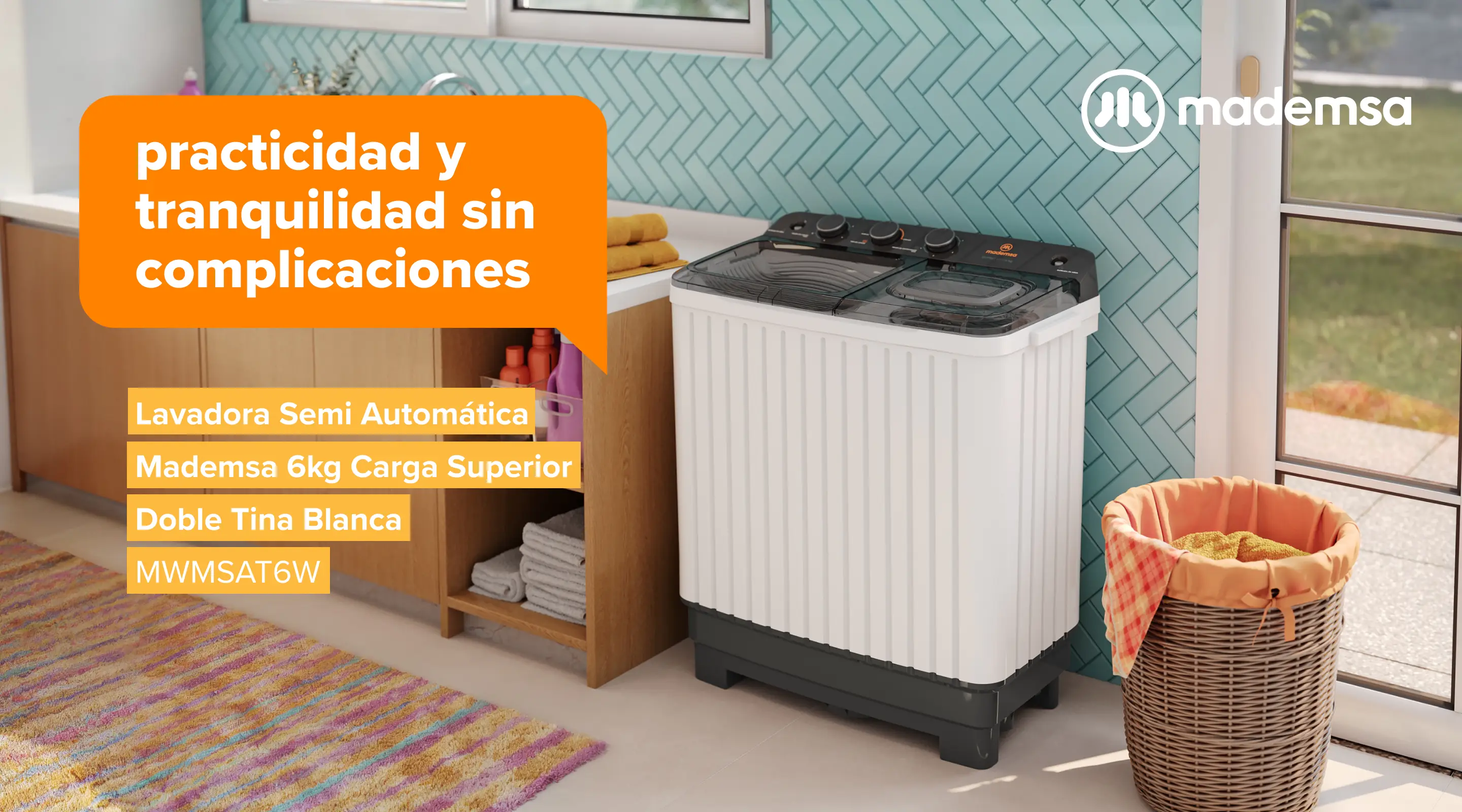 Practicidad y tranquilidad sin complicaciones - Lavadora Semi Automática Mademsa 6kg Carga Superior Doble Tina Blanca MWMSAT6W
