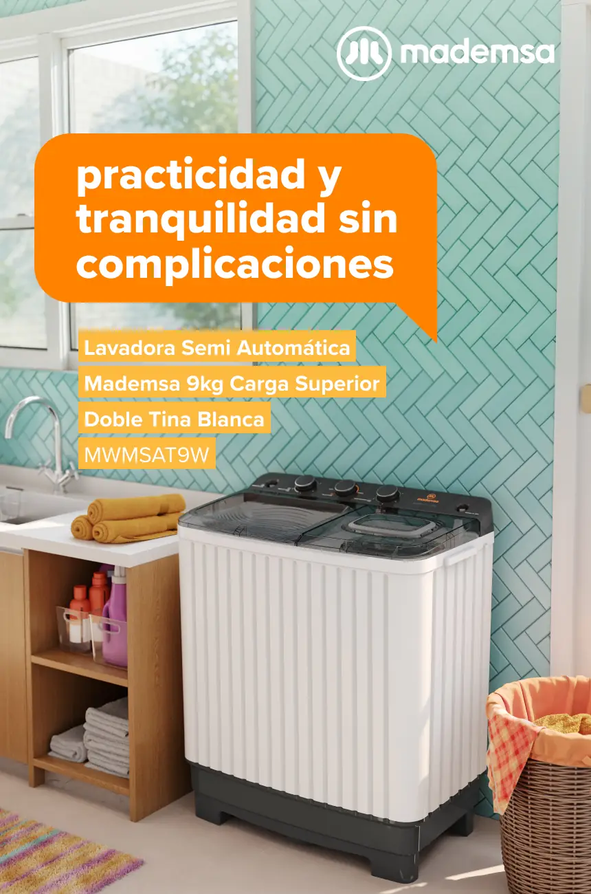 Practicidad y tranquilidad sin complicaciones - Lavadora Semi Automática Mademsa 9kg Carga Superior Doble Tina Blanca MWMSAT9W