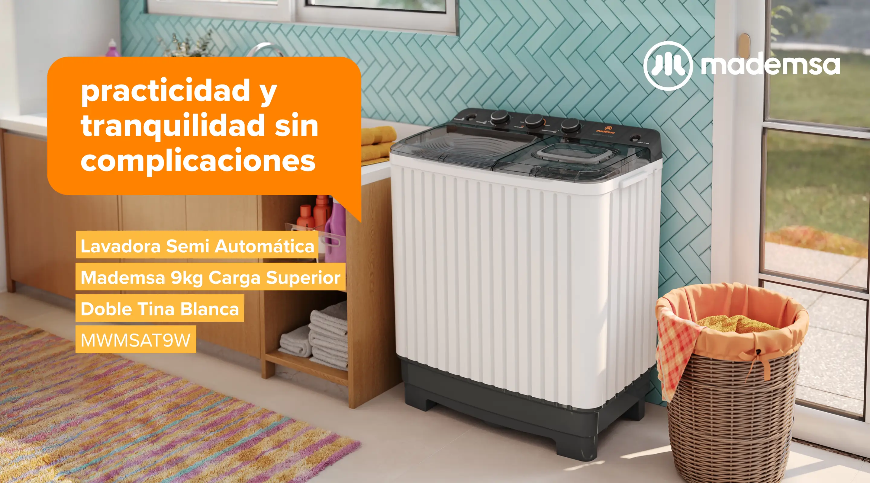 Practicidad y tranquilidad sin complicaciones - Lavadora Semi Automática Mademsa 9kg Carga Superior Doble Tina Blanca MWMSAT9W