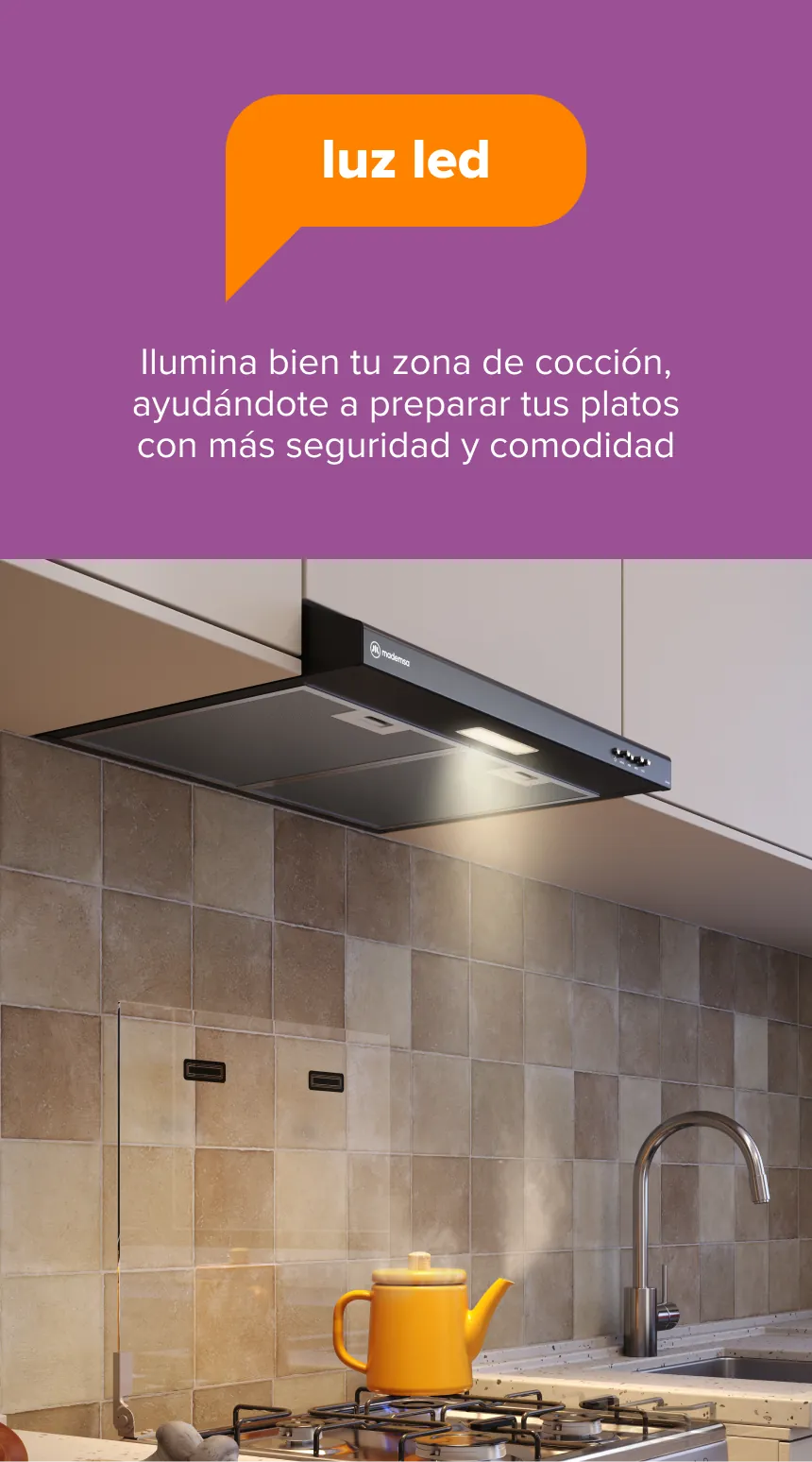 luz led - Ilumina bien tu zona de cocción, ayudándote a preparar tus platos con más seguridad y comodidad