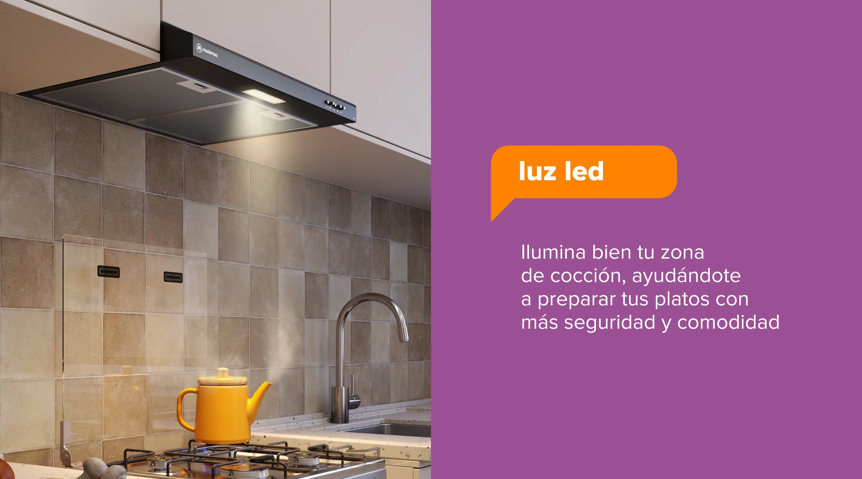 luz led - Ilumina bien tu zona de cocción, ayudándote a preparar tus platos con más seguridad y comodidad