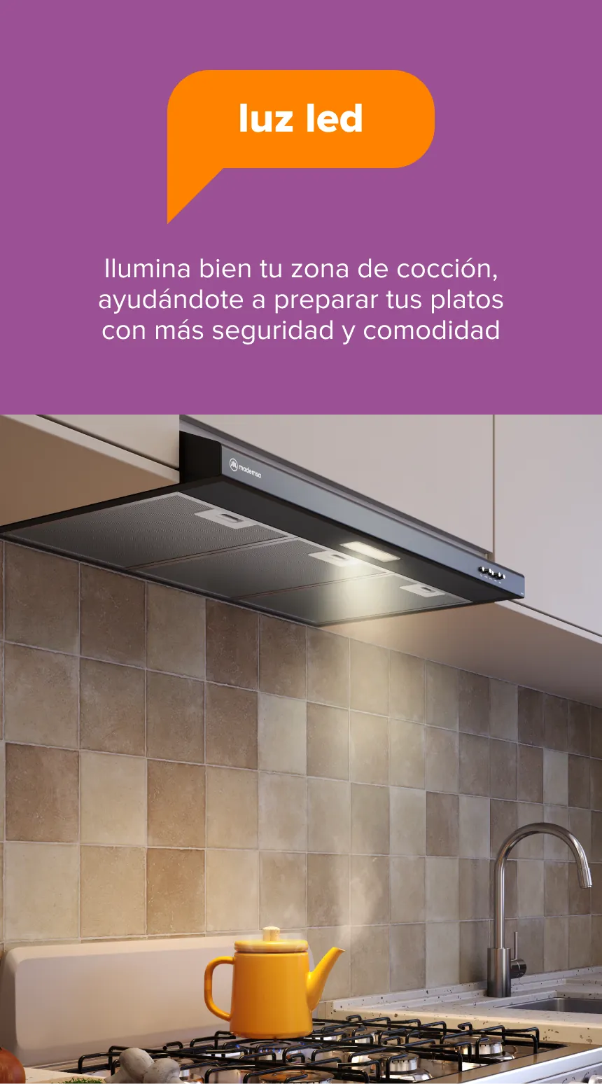 luz led - Ilumina bien tu zona de cocción, ayudándote a preparar tus platos con más seguridad y comodidad