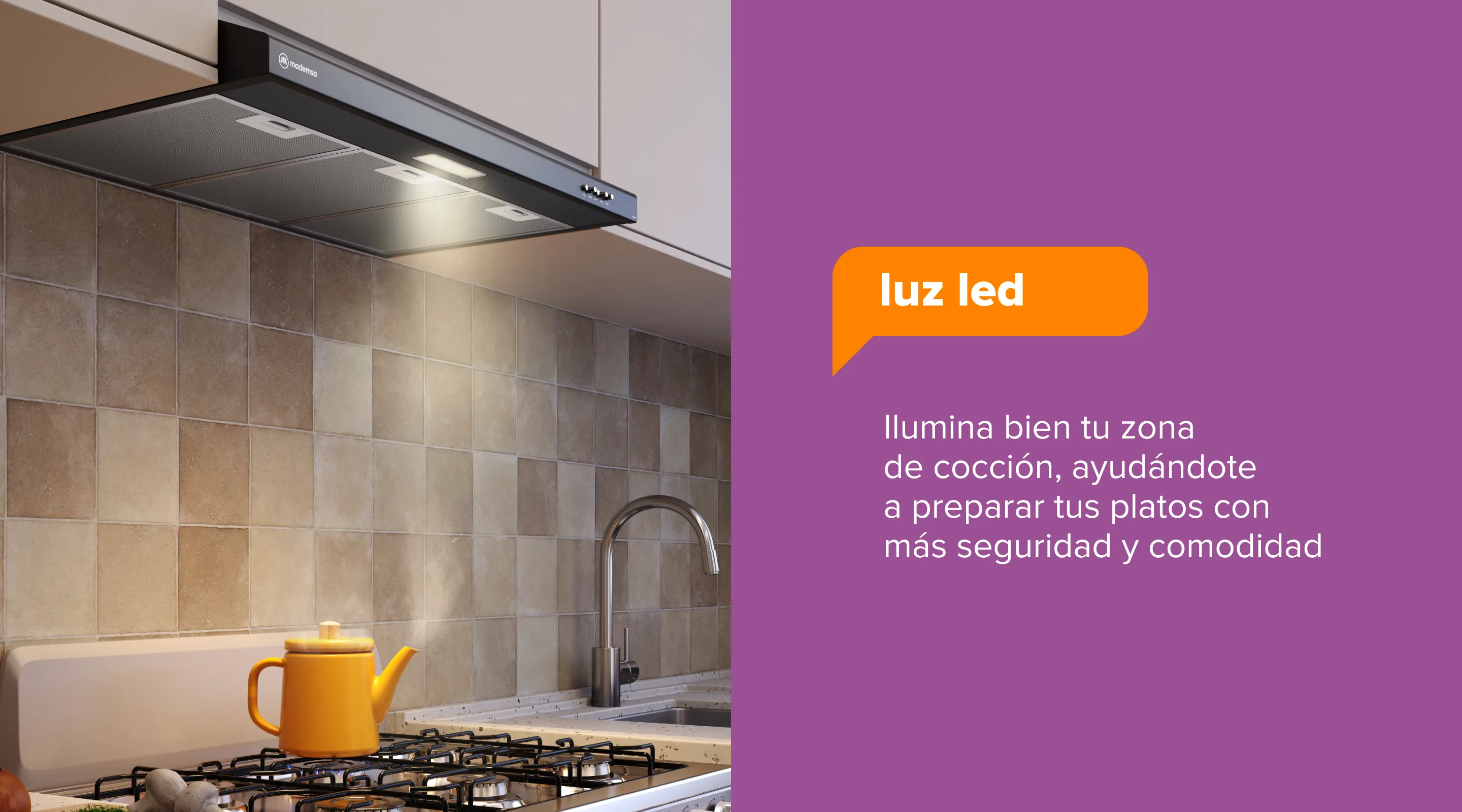 luz led - Ilumina bien tu zona de cocción, ayudándote a preparar tus platos con más seguridad y comodidad