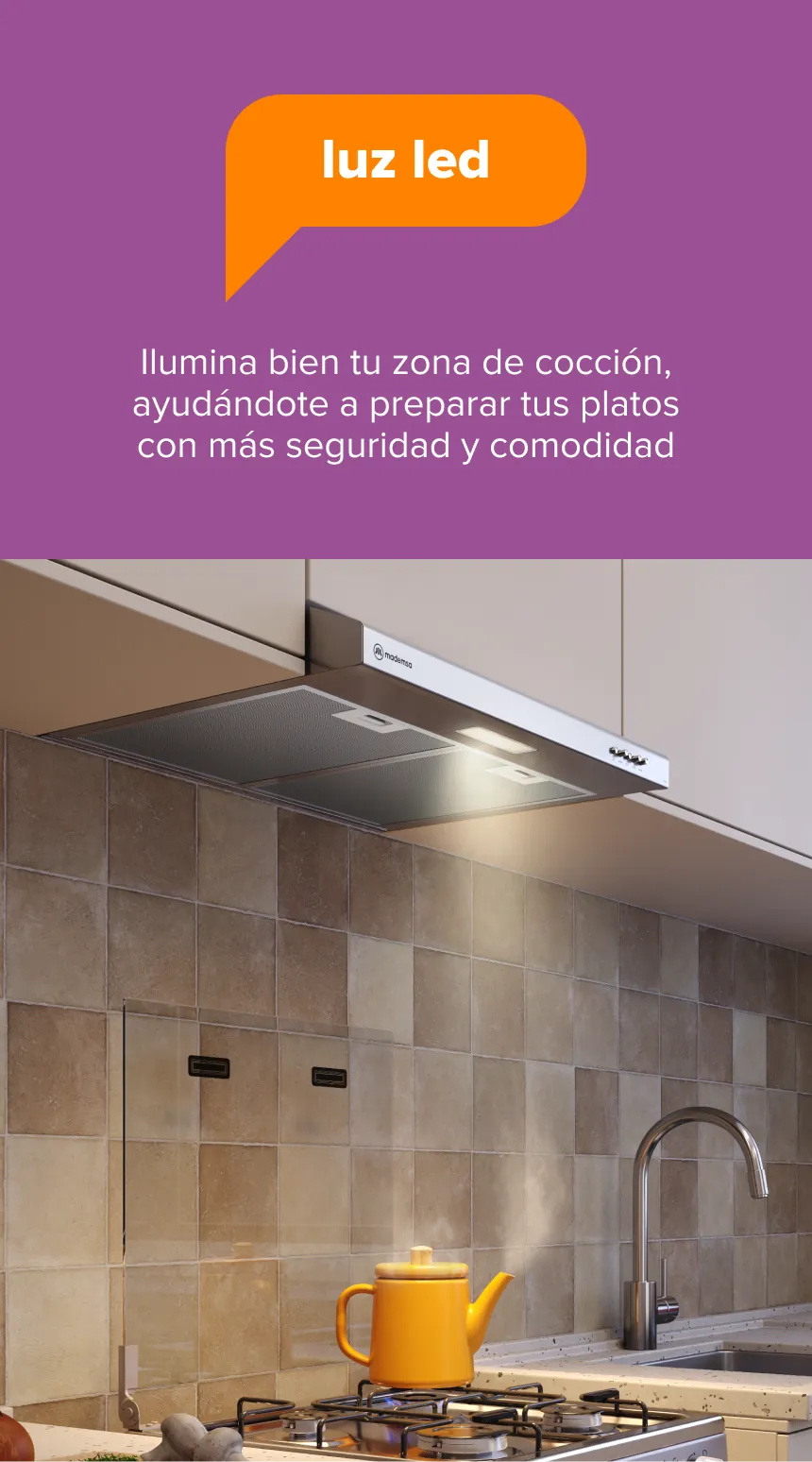 luz led - Ilumina bien tu zona de cocción, ayudándote a preparar tus platos con más seguridad y comodidad